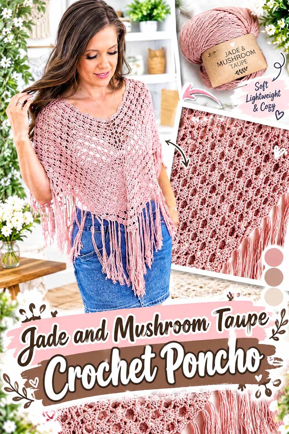 10. Jade And Mushroom Taupe Crochet Poncho