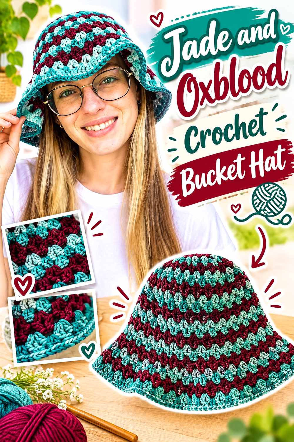 3. Jade And Oxblood Crochet Bucket Hat