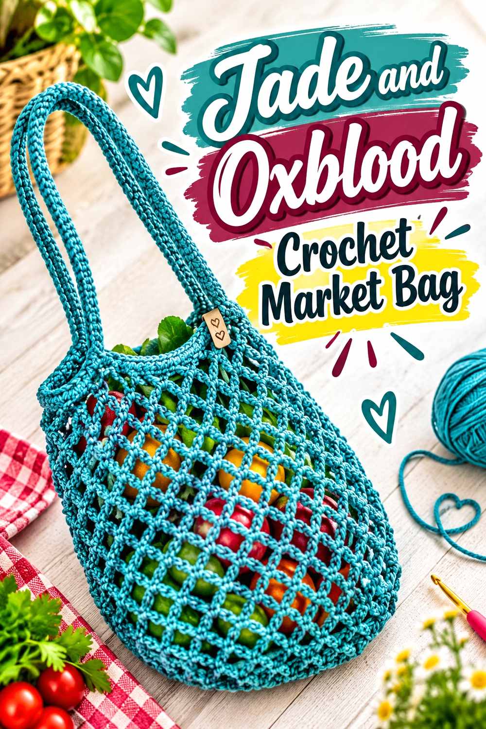 14. Jade And Oxblood Crochet Market Bag