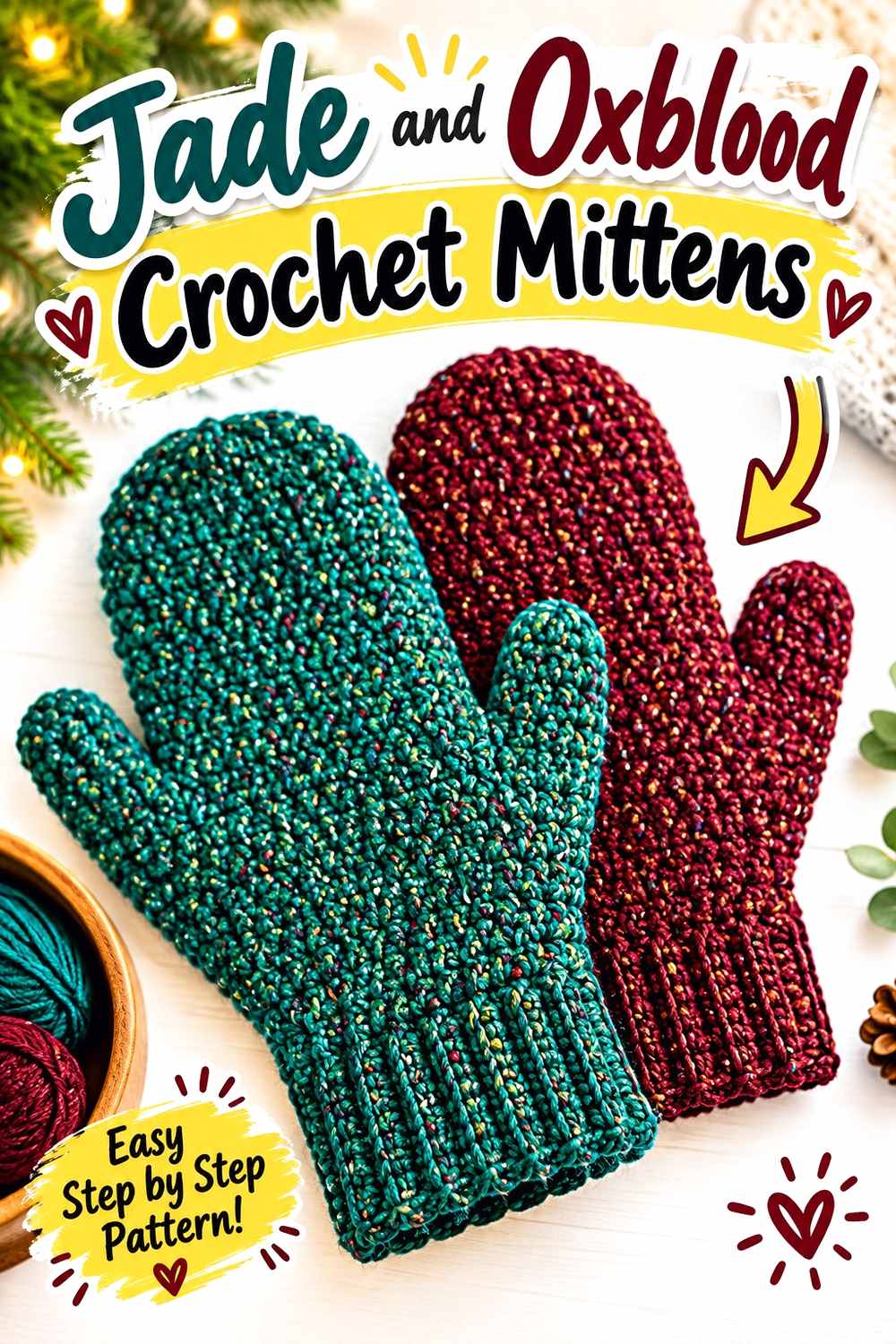 11. Jade And Oxblood Crochet Mittens