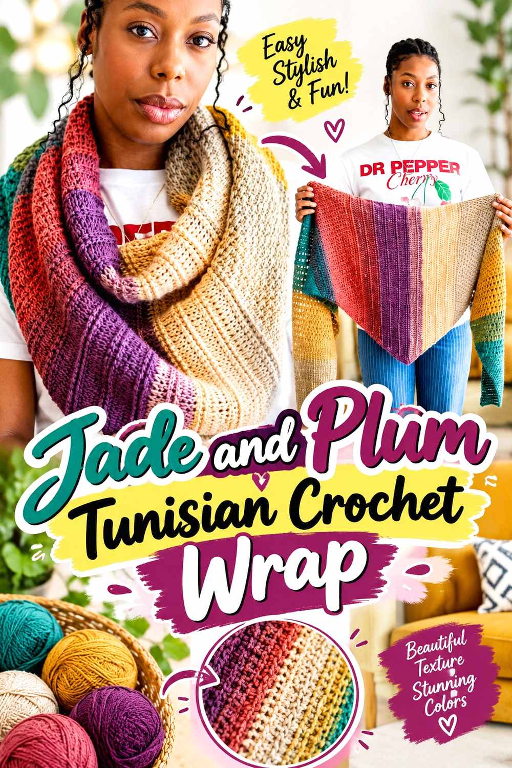 23. Jade And Plum Tunisian Crochet Wrap