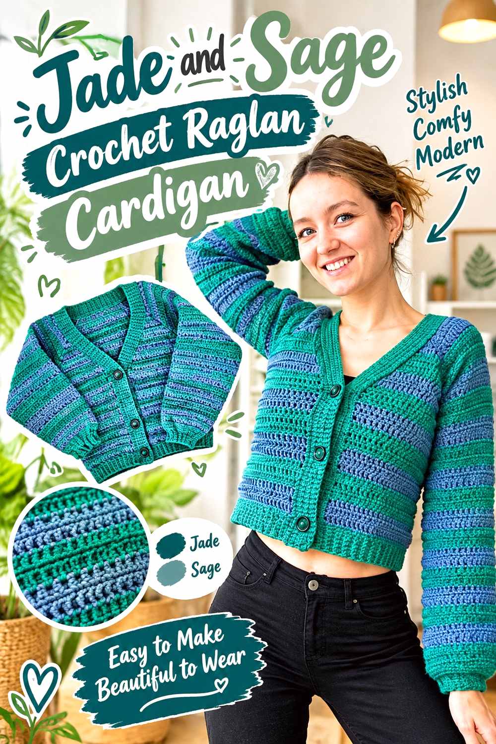 13. Jade And Sage Crochet Raglan Cardigan