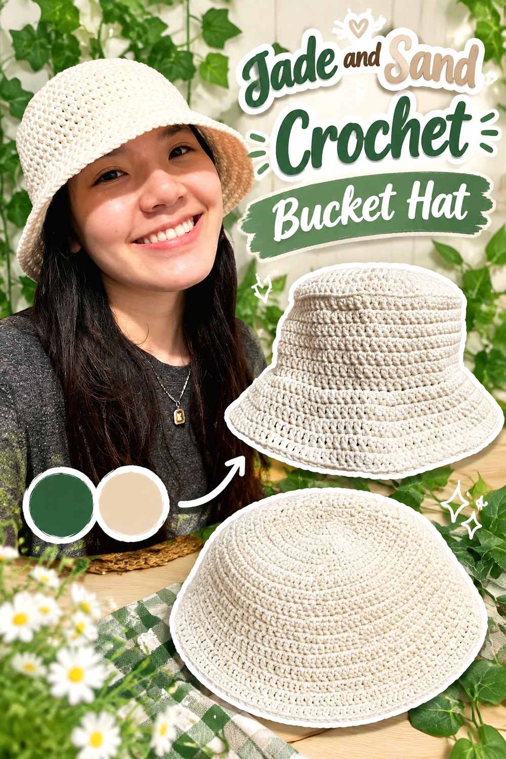 3. Jade And Sand Crochet Bucket Hat