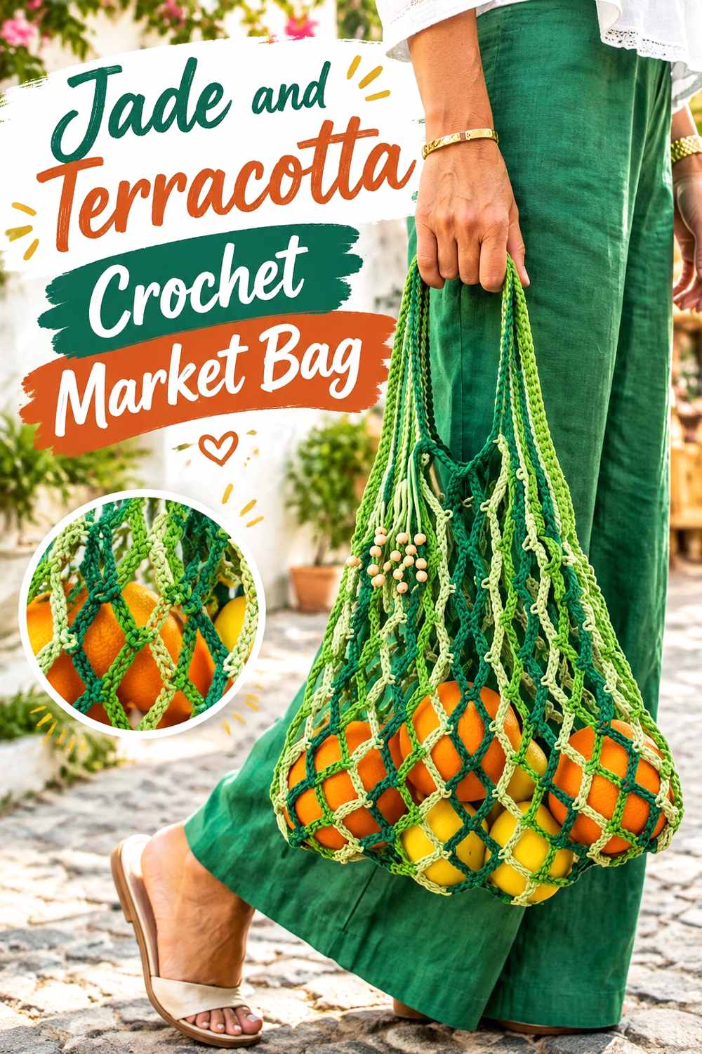 2. Jade And Terracotta Crochet Market Bag