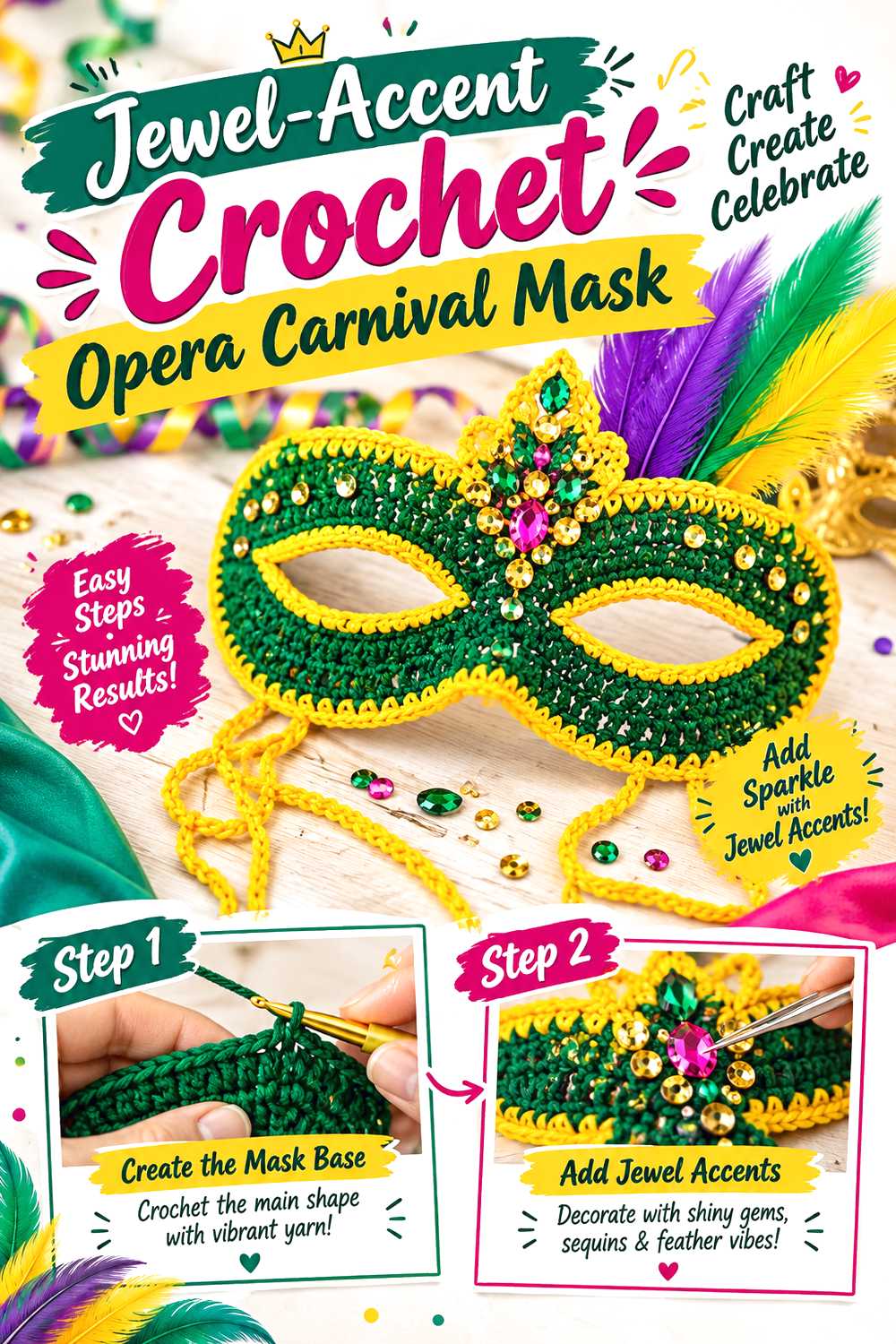 Jewel Accent Crochet Opera Carnival Mask