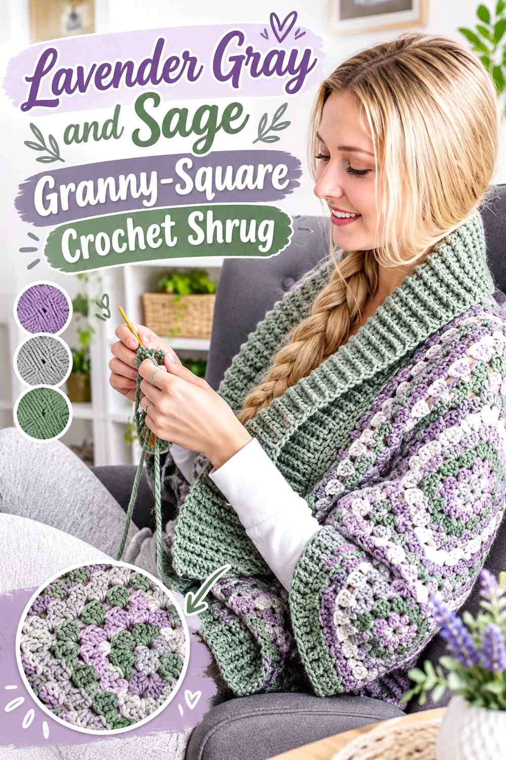 5. Lavender Gray And Sage Granny Square Crochet Shrug