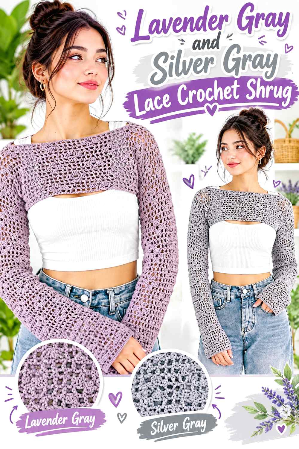 4. Lavender Gray And Silver Gray Lace Crochet Shrug
