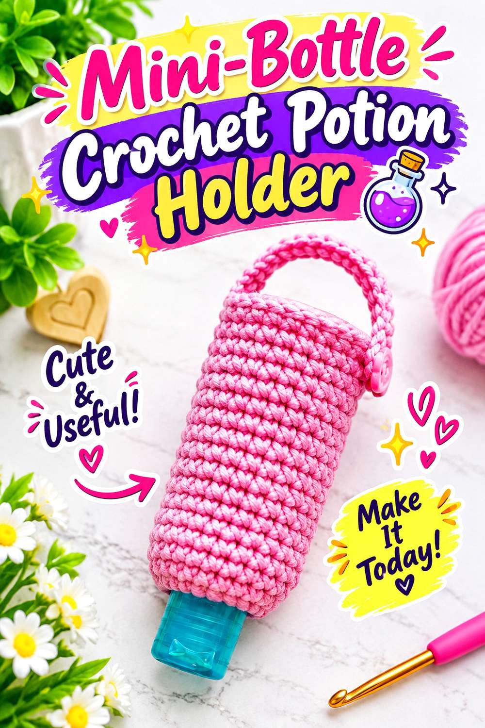 Drawstring-Neck Crochet Potion Bottle Holder
