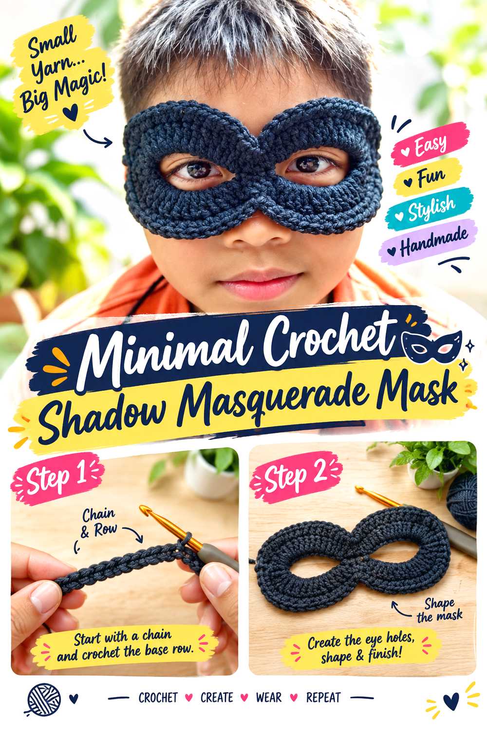 Minimal Crochet Shadow Masquerade Mask