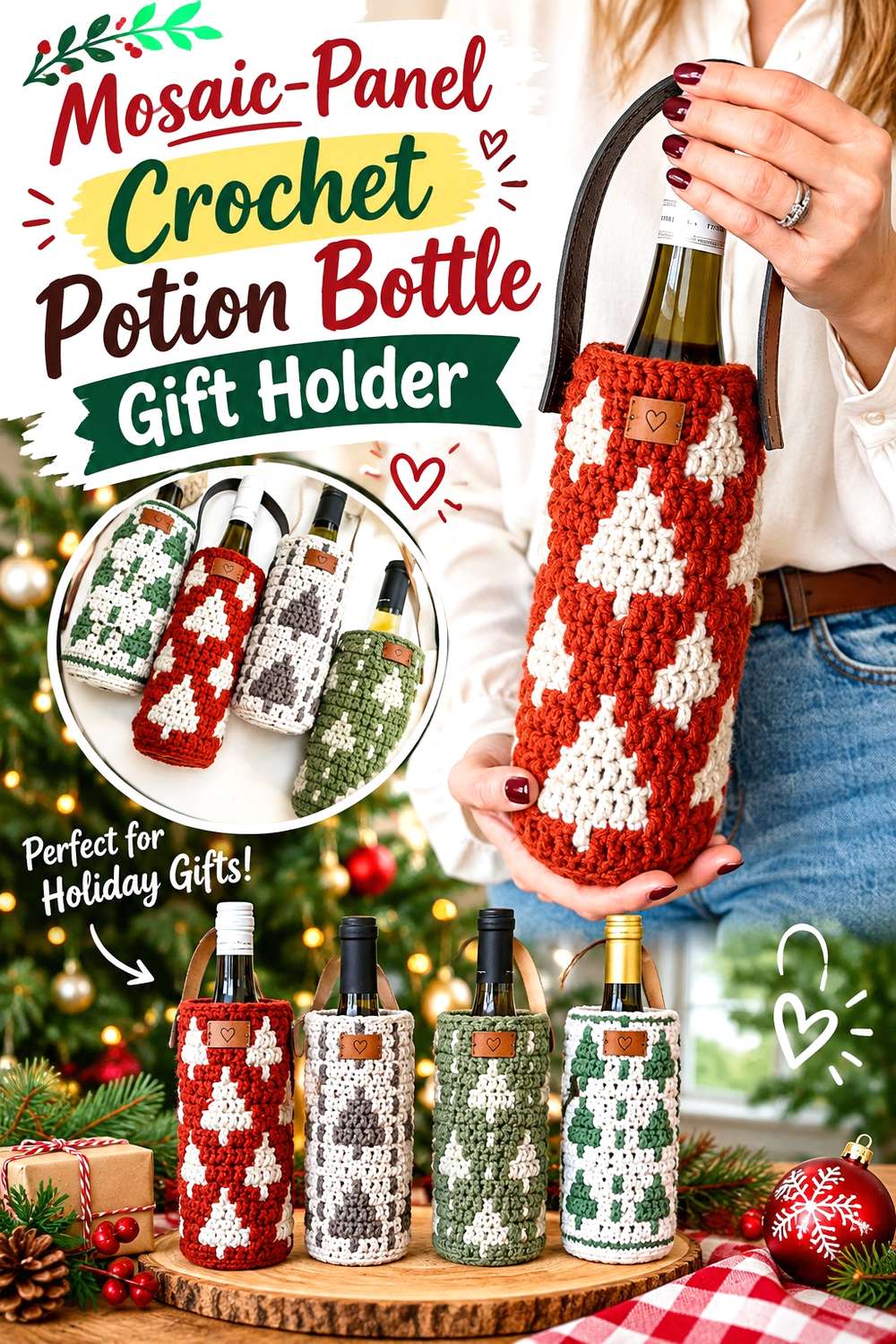 Openwork Hiker-Style Crochet Potion Bottle Sling