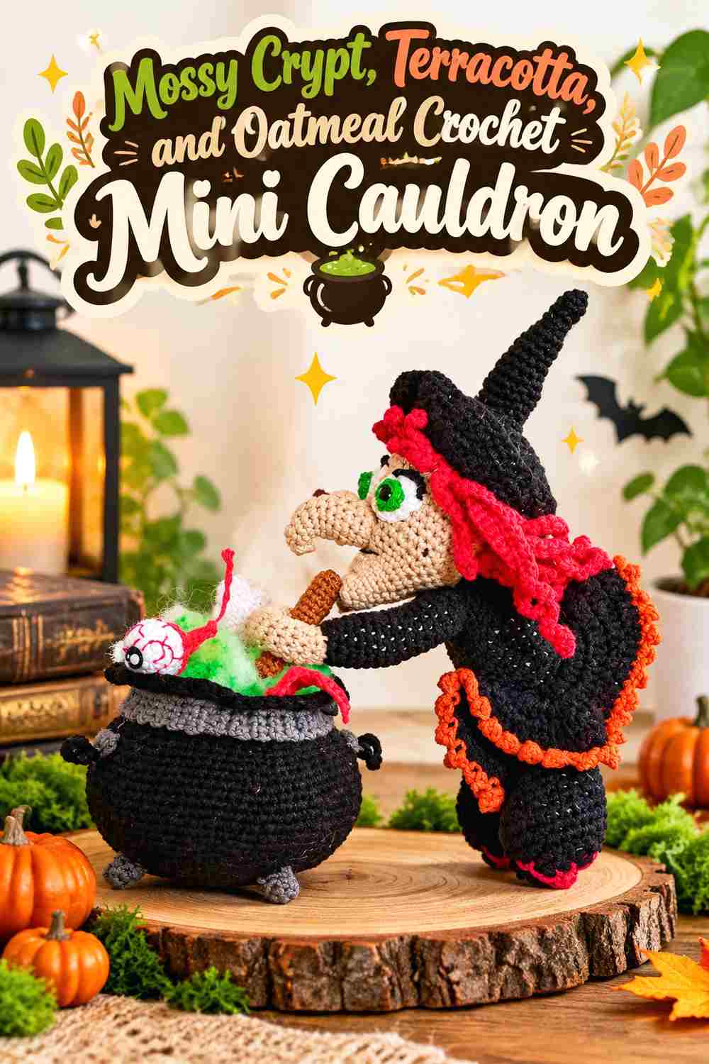 13. Mossy Crypt Terracotta And Oatmeal Crochet Mini Cauldron