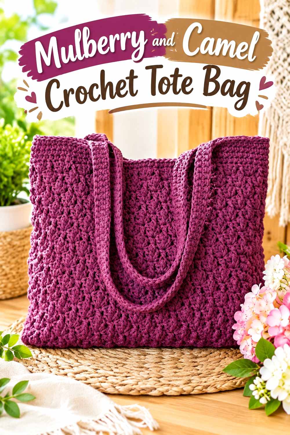 2. Mulberry And Camel Crochet Tote Bag