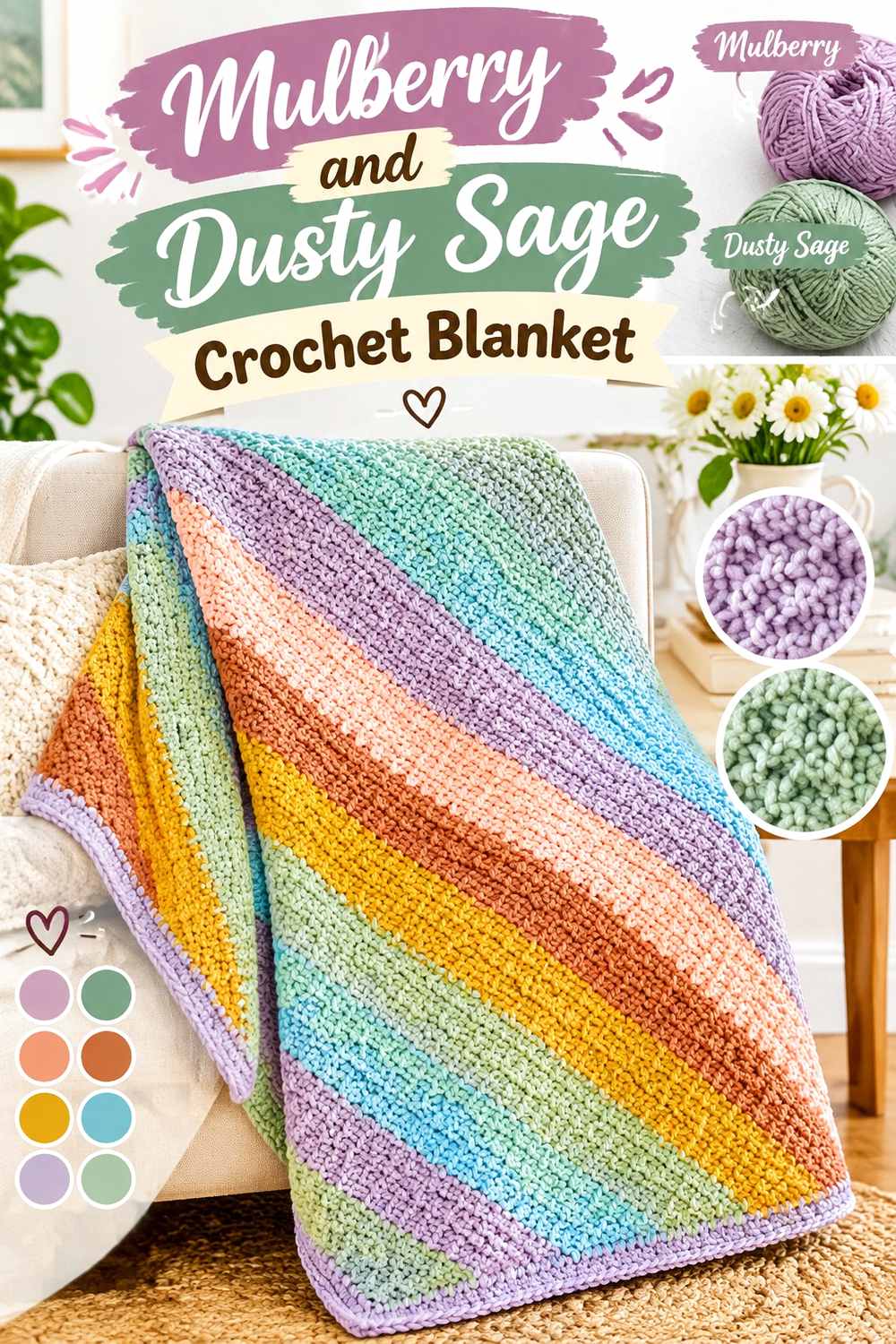 4. Mulberry And Dusty Sage Crochet Blanket