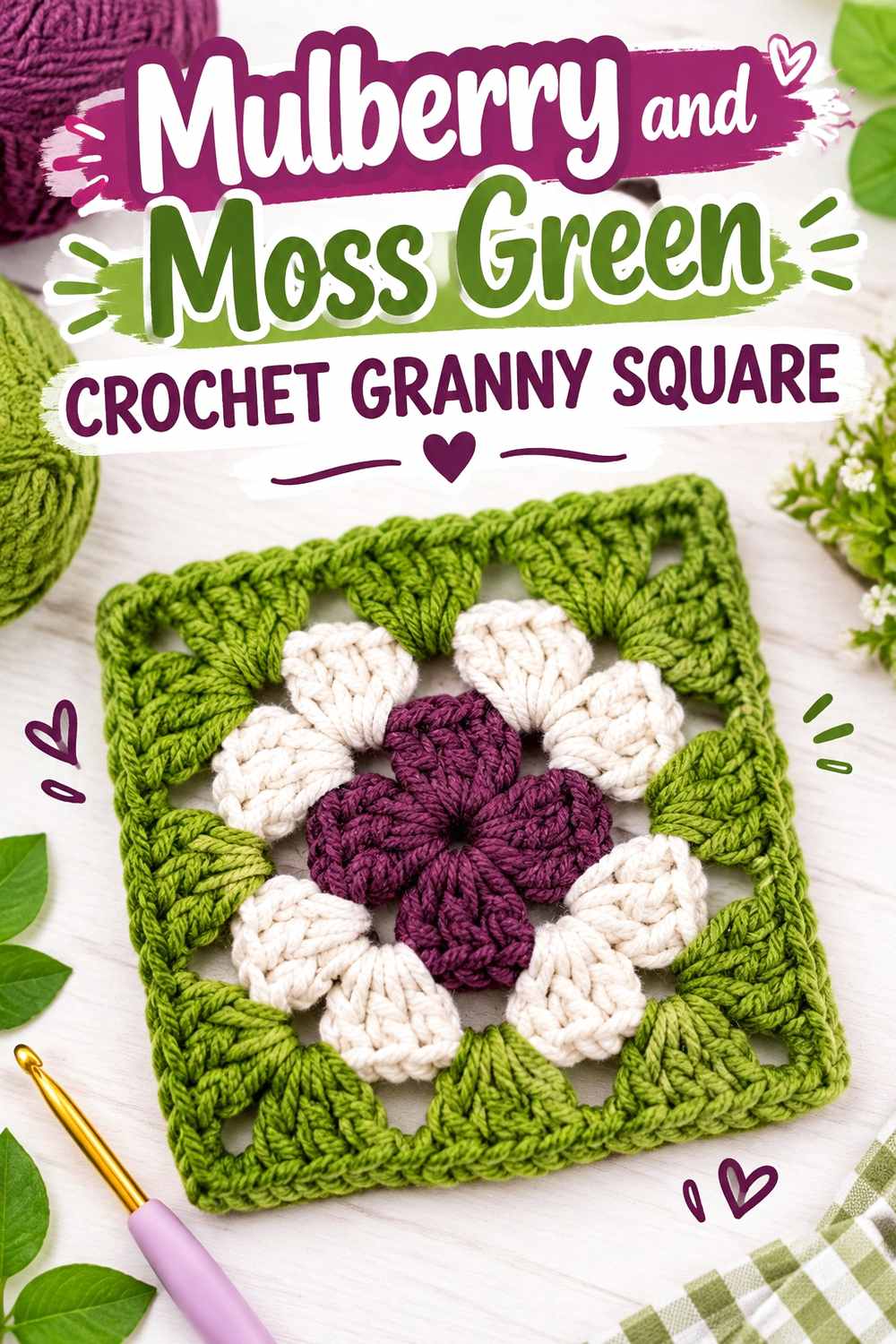 15. Mulberry And Moss Green Crochet Granny Square