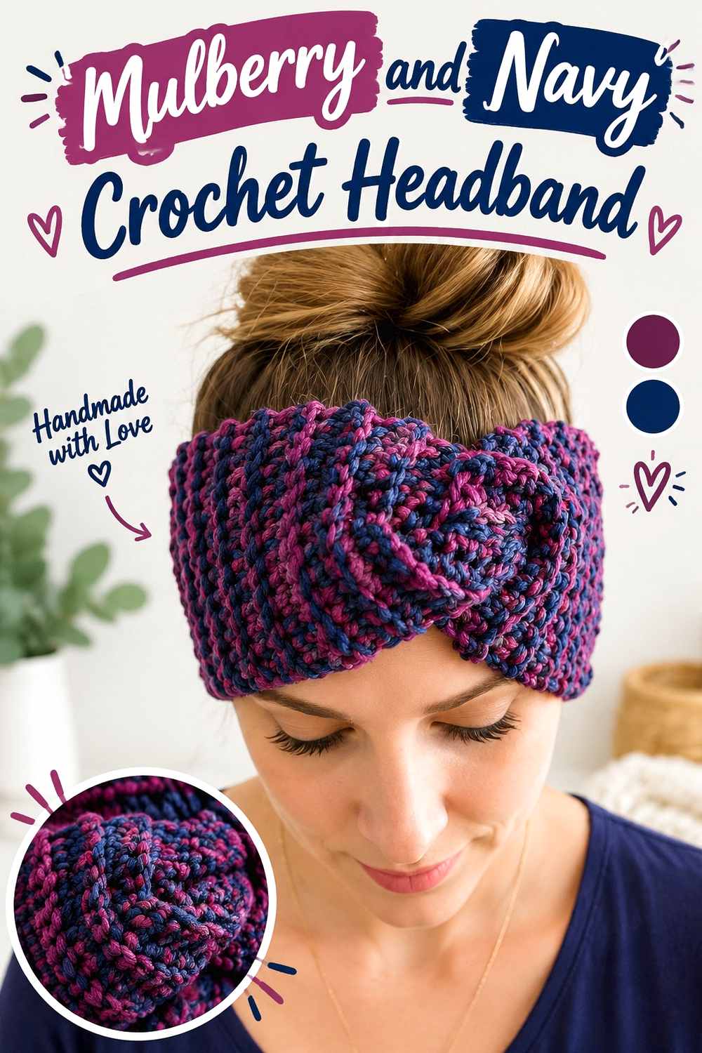 11. Mulberry And Navy Crochet Headband