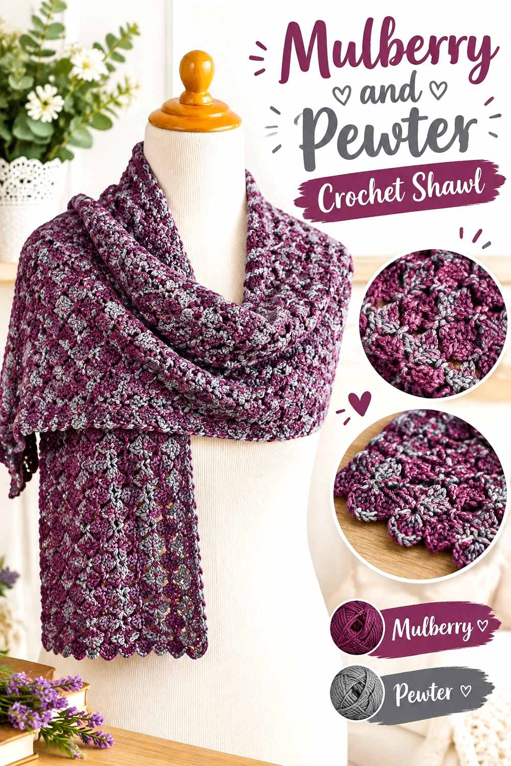 13. Mulberry And Pewter Crochet Shawl