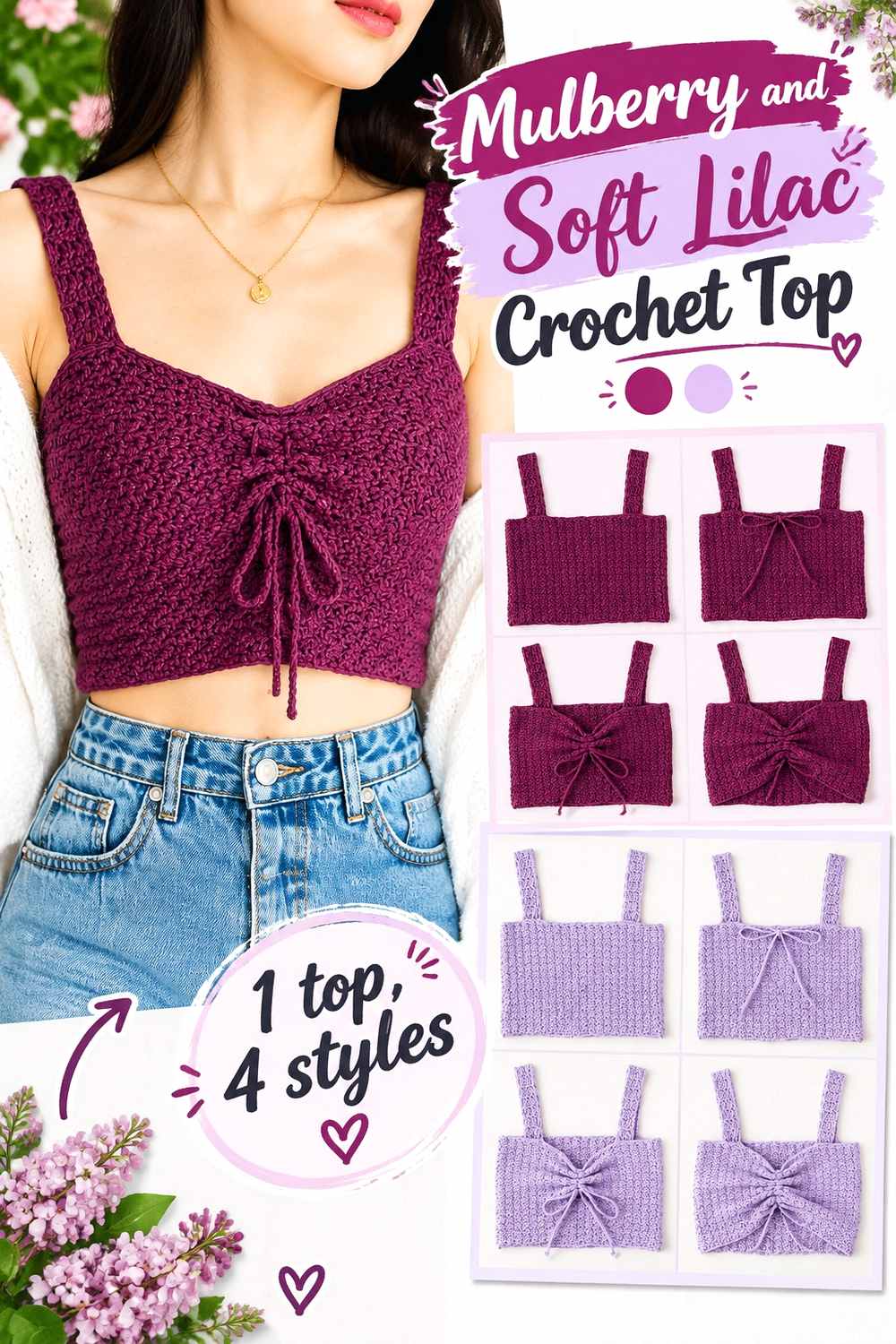 12. Mulberry And Soft Lilac Crochet Top