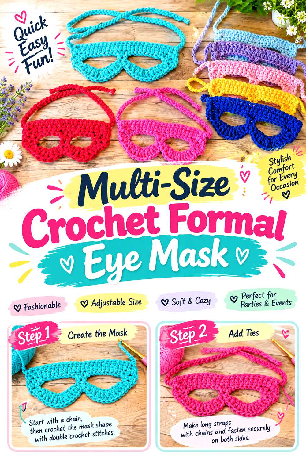 Multi Size Crochet Formal Eye Mask