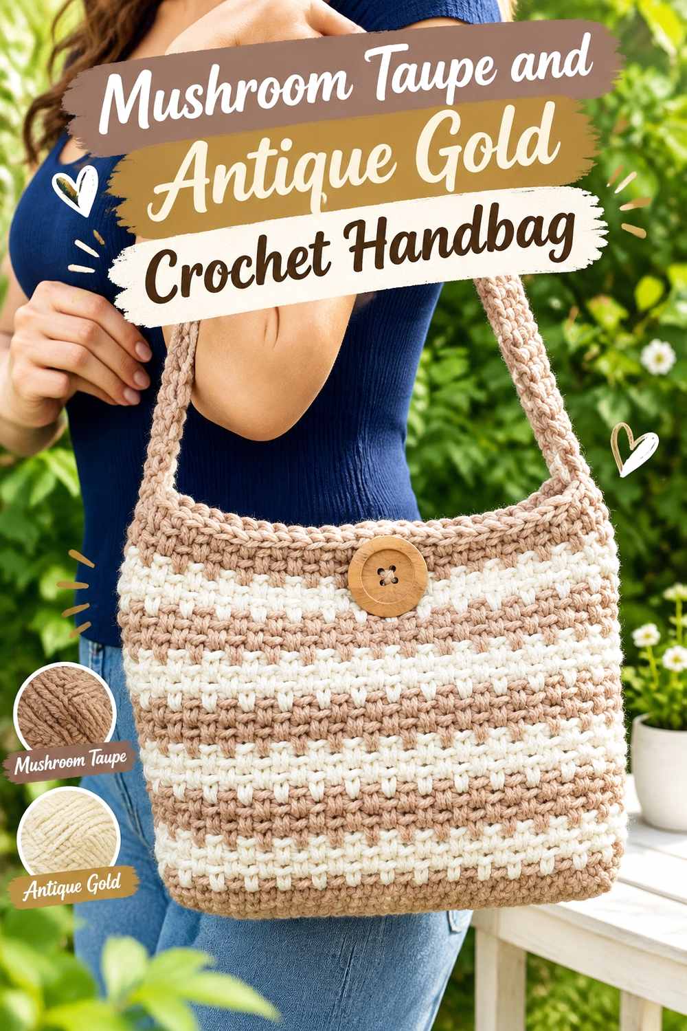 8. Mushroom Taupe And Antique Gold Crochet Handbag