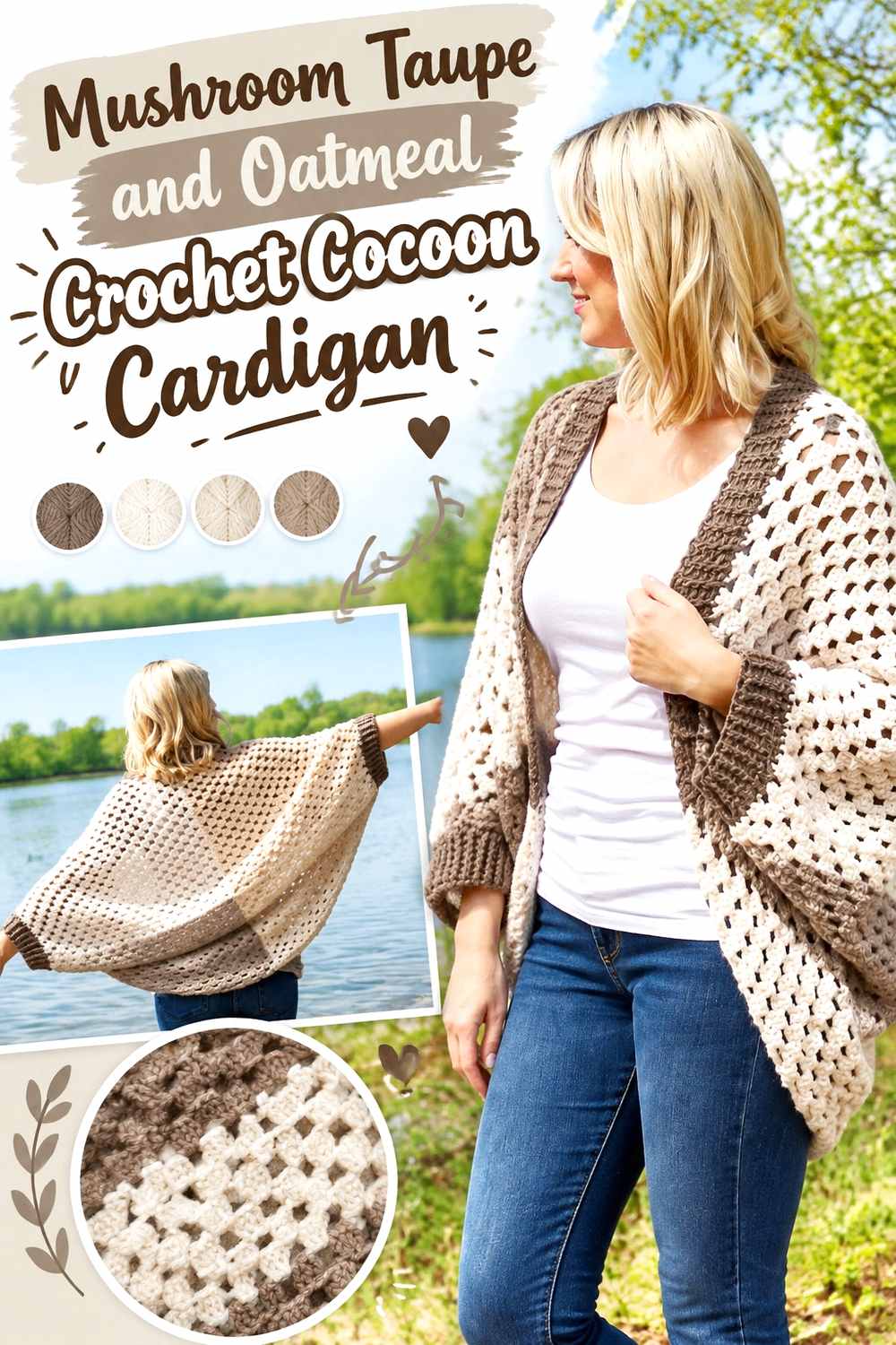 6. Mushroom Taupe And Oatmeal Crochet Cocoon Cardigan