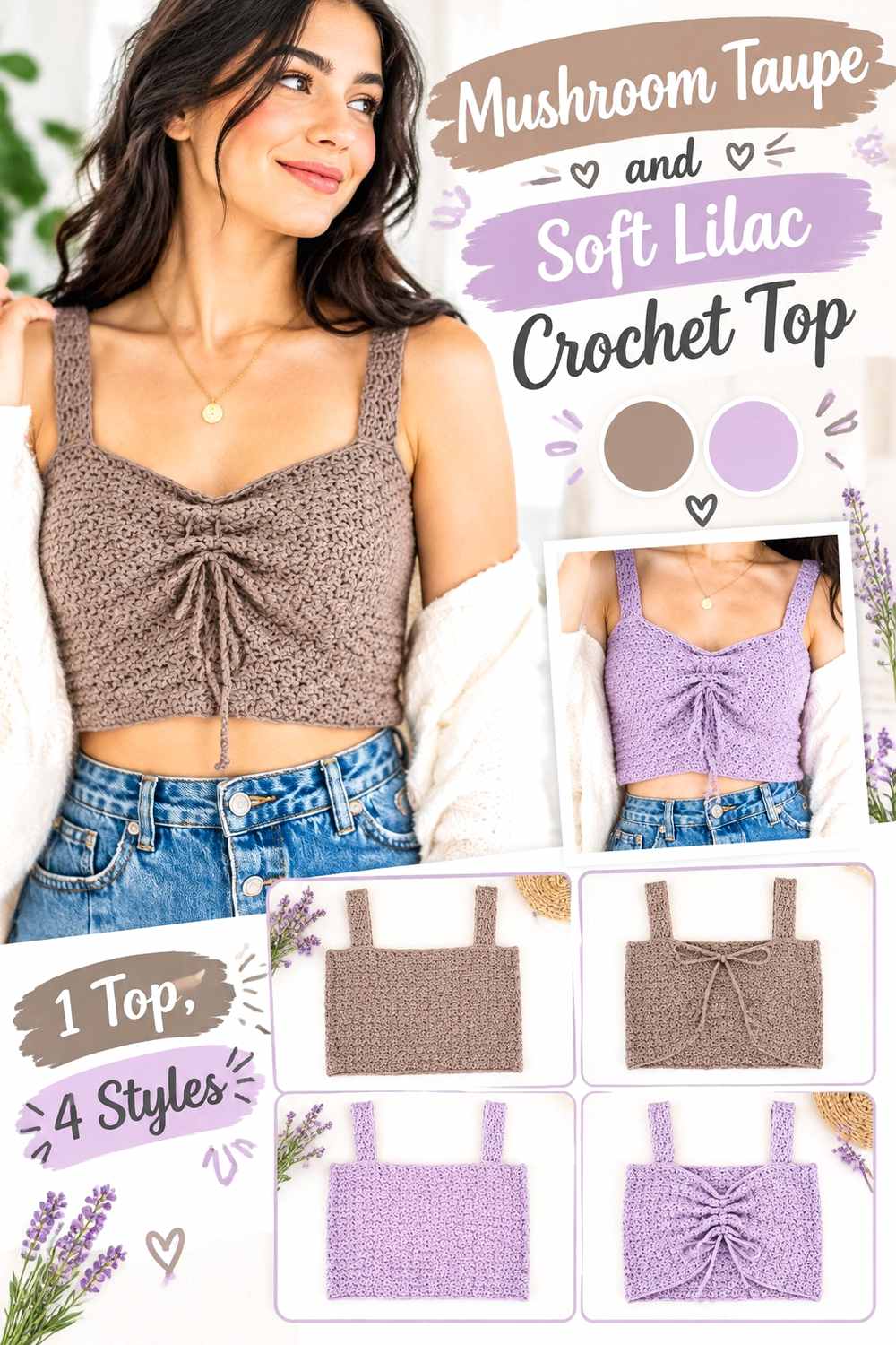 11. Mushroom Taupe And Soft Lilac Crochet Top