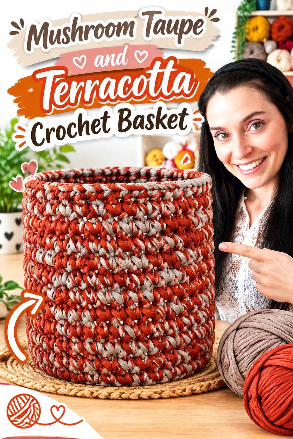 13. Mushroom Taupe And Terracotta Crochet Basket