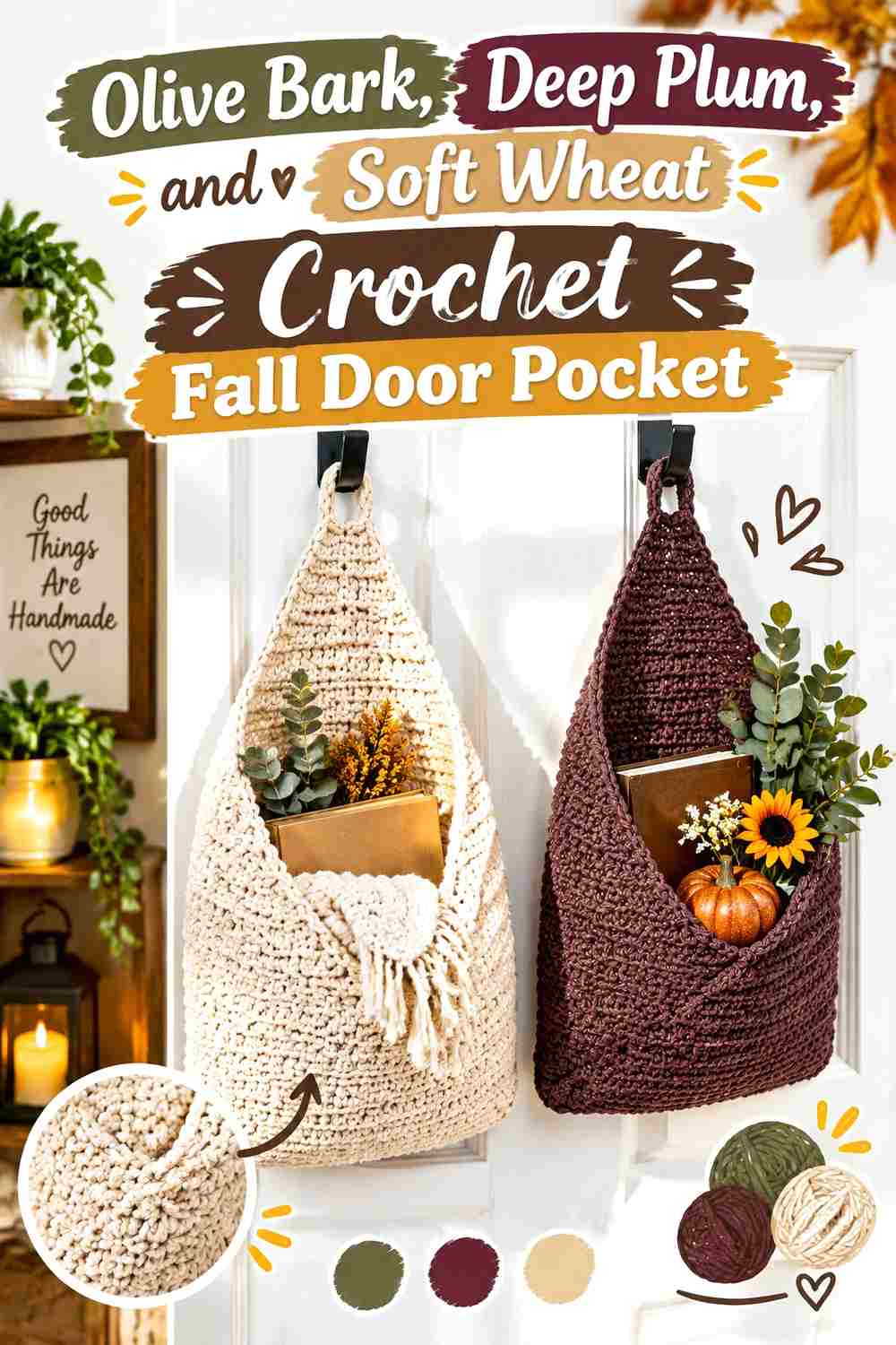 13. Olive Bark Deep Plum And Soft Wheat Crochet Fall Door Pocket