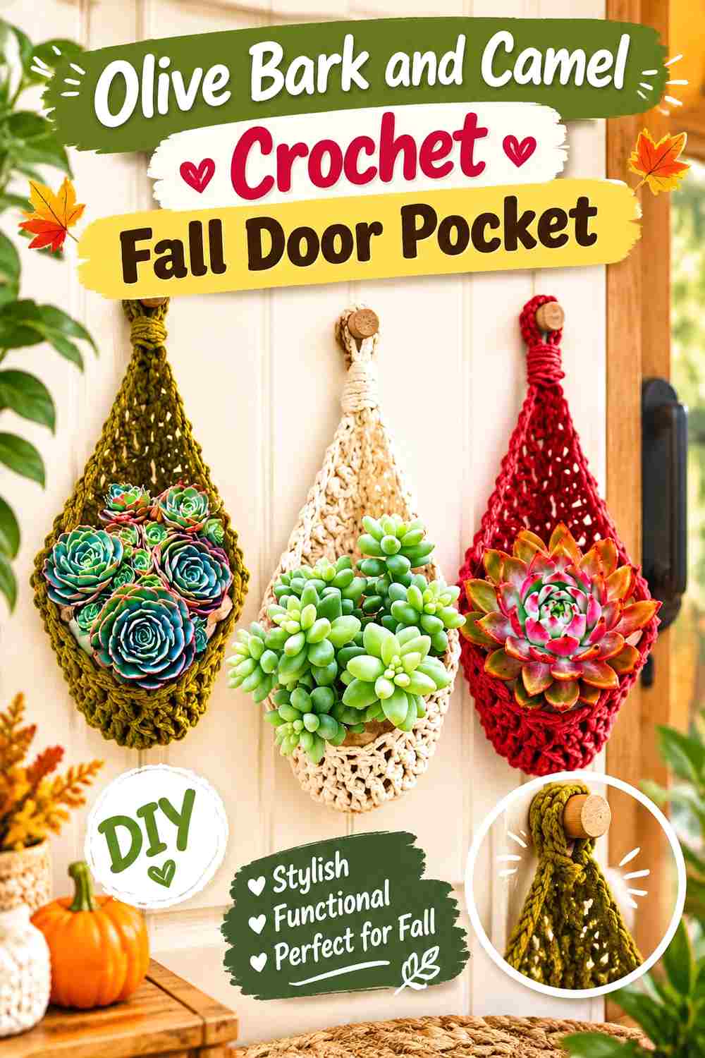 7. Olive Bark And Camel Crochet Fall Door Pocket