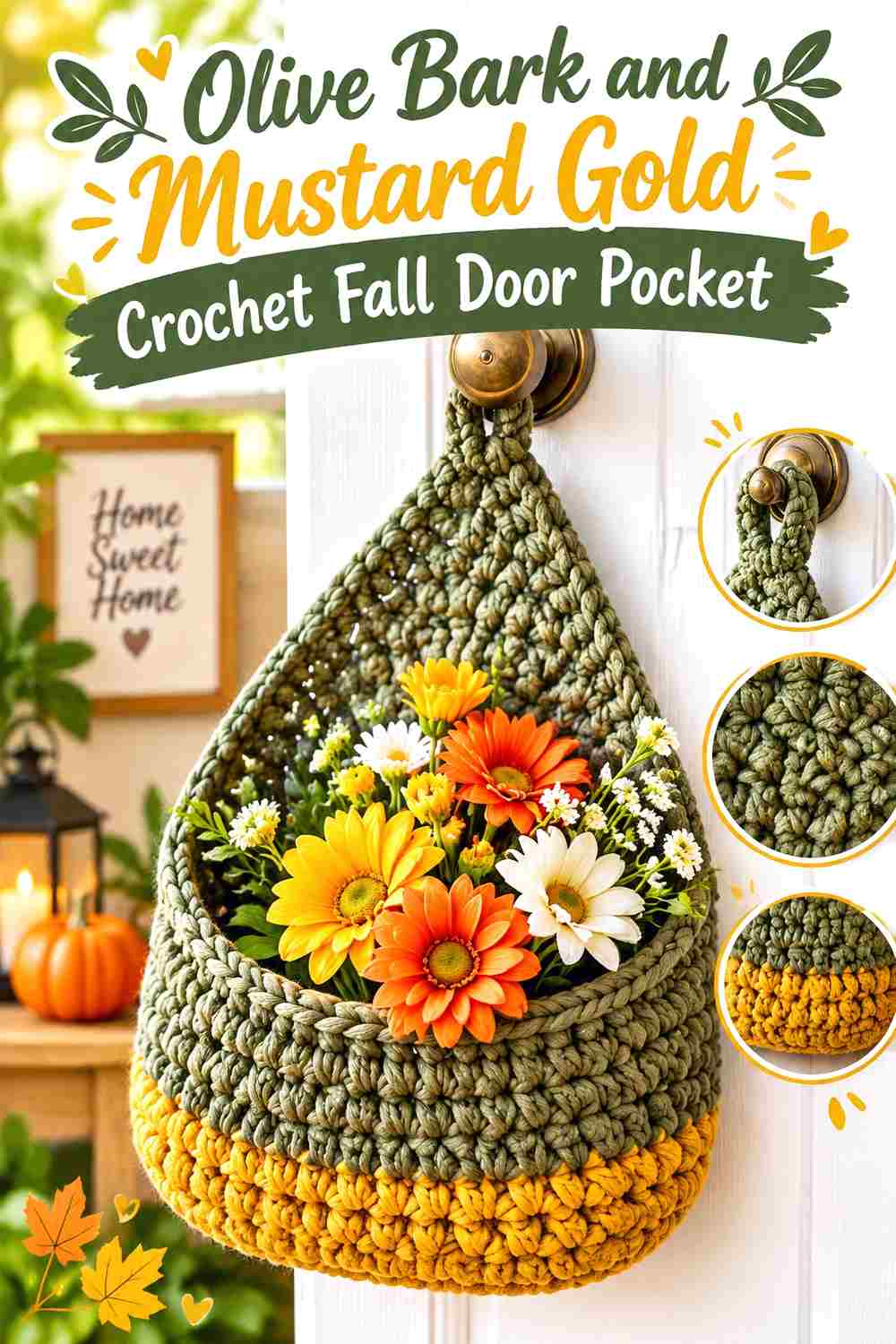 3. Olive Bark And Mustard Gold Crochet Fall Door Pocket