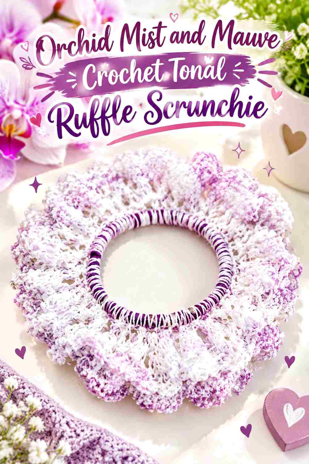 11. Orchid Mist And Mauve Crochet Tonal Ruffle Scrunchie