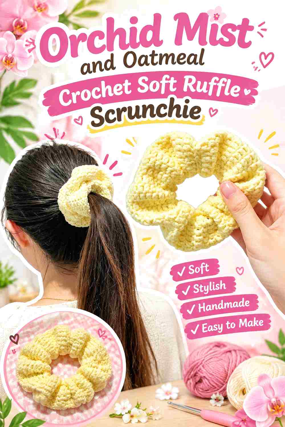 9. Orchid Mist And Oatmeal Crochet Soft Ruffle Scrunchie