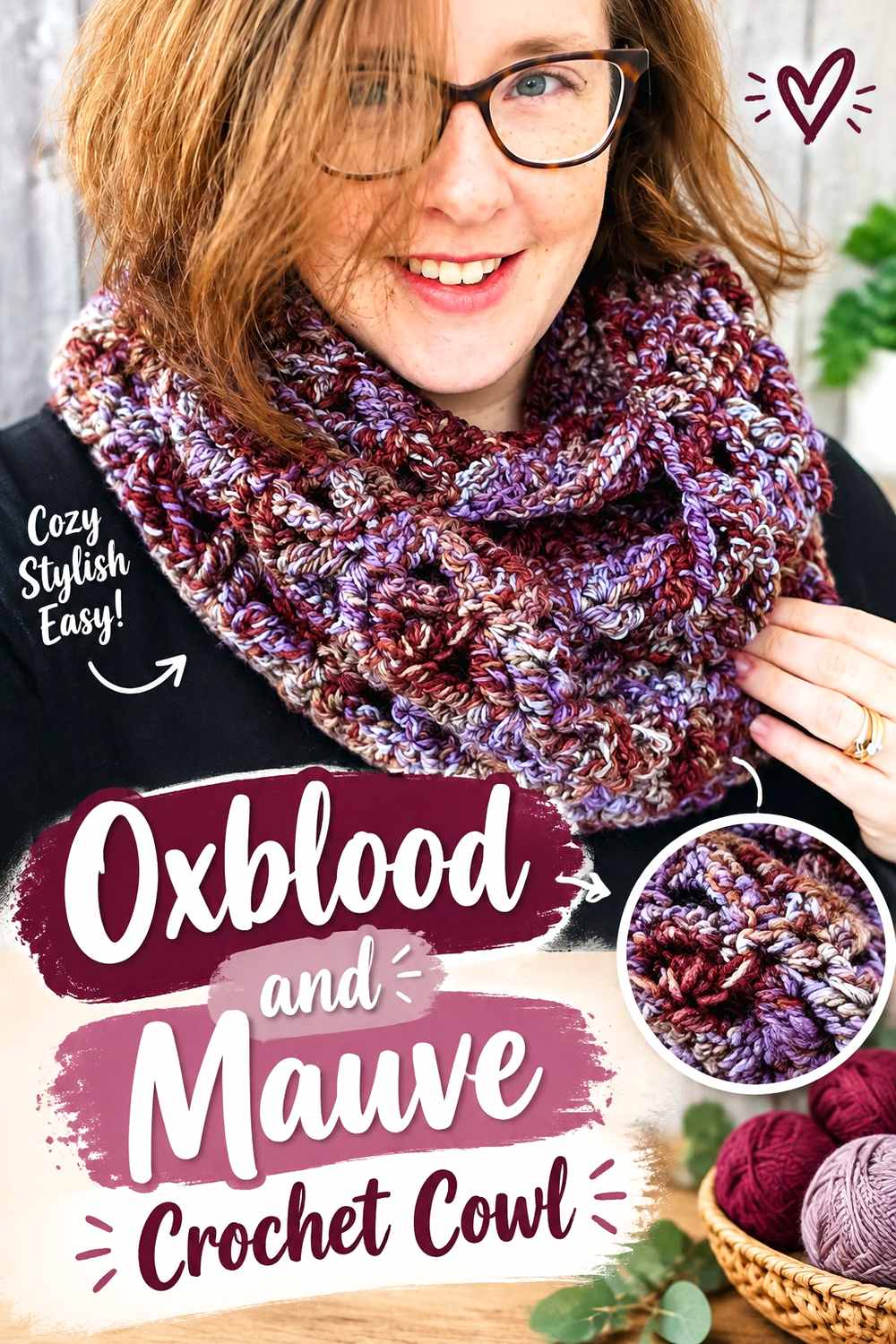 10. Oxblood And Mauve Crochet Cowl