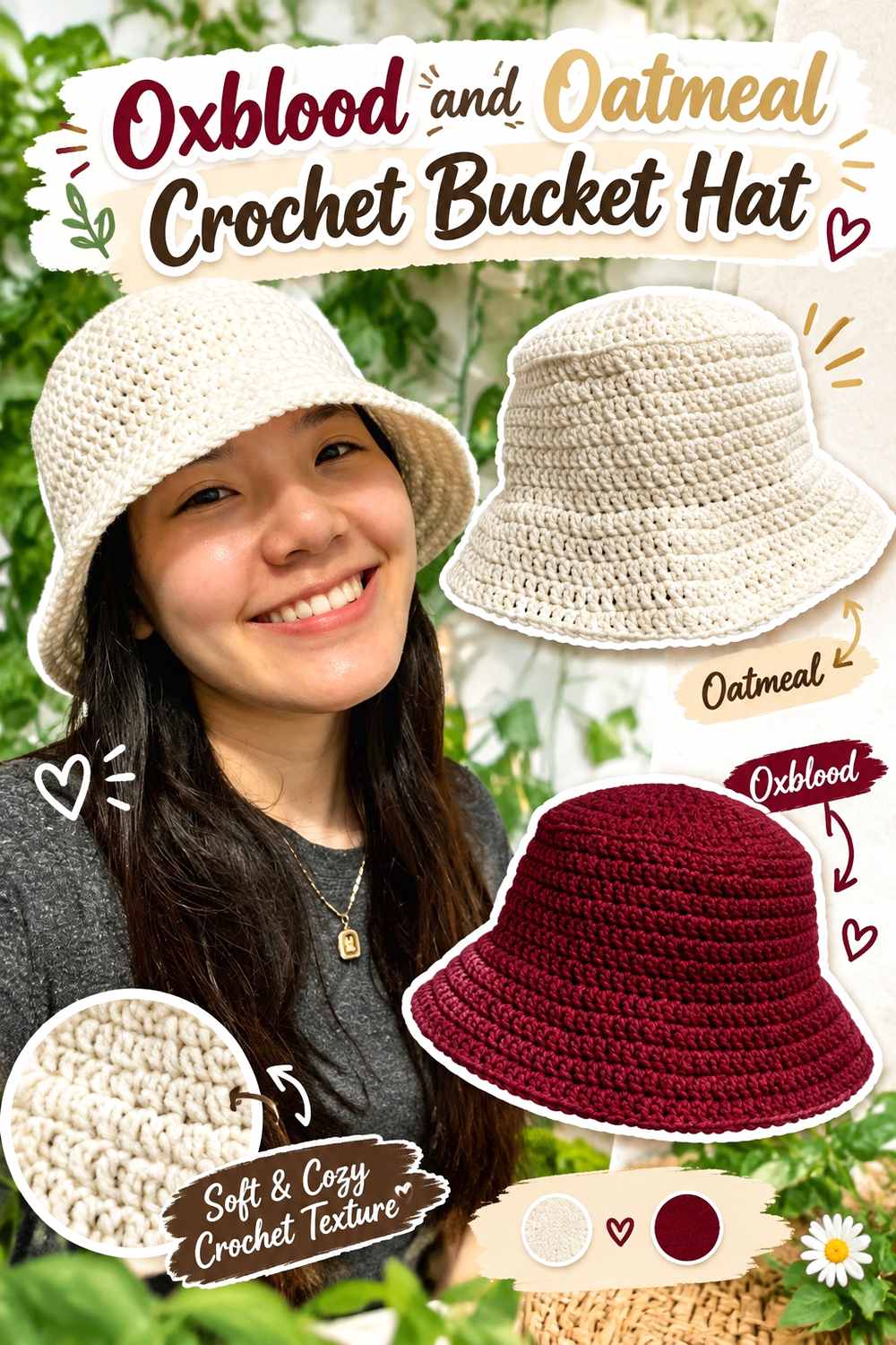 3. Oxblood And Oatmeal Crochet Bucket Hat