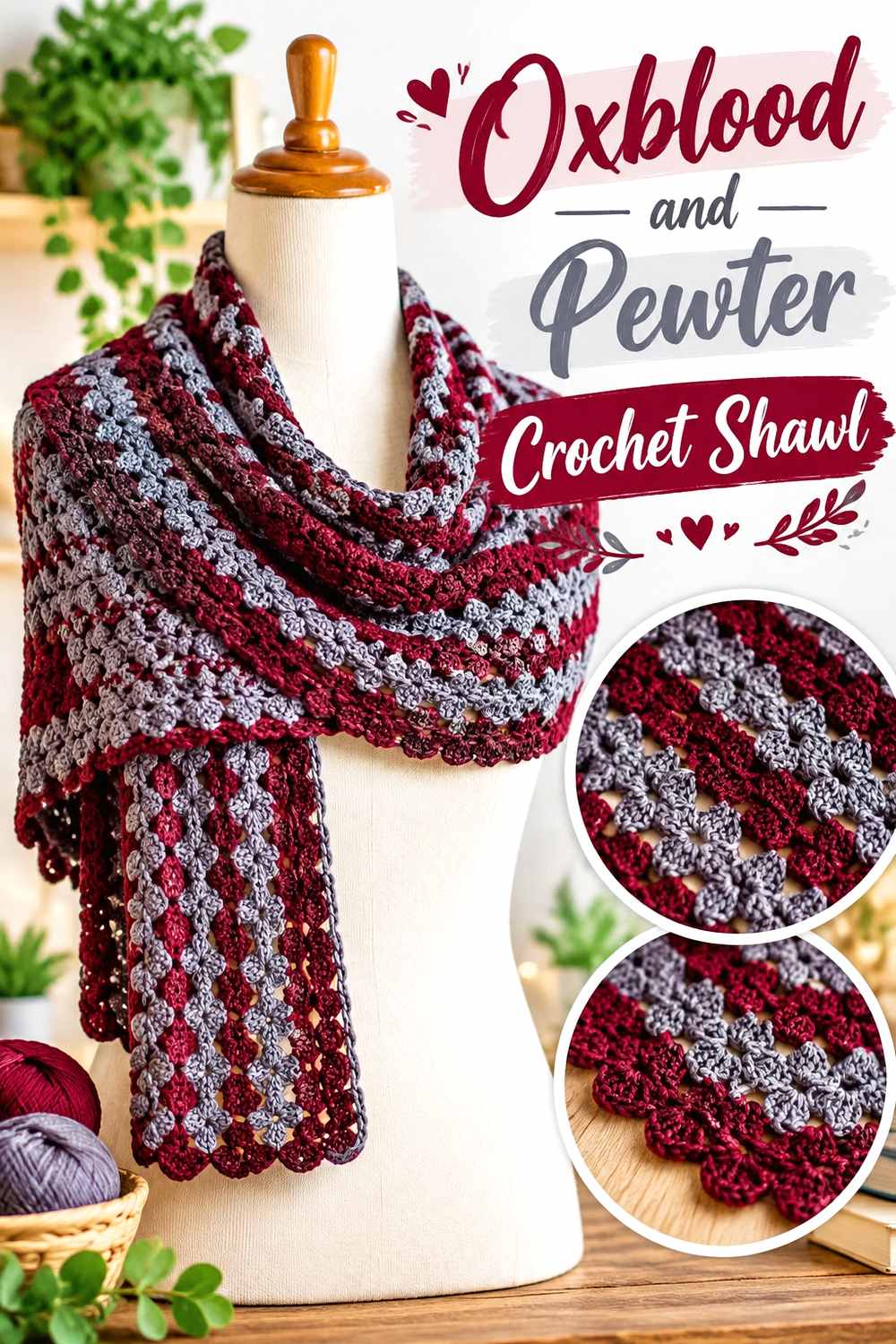 13. Oxblood And Pewter Crochet Shawl