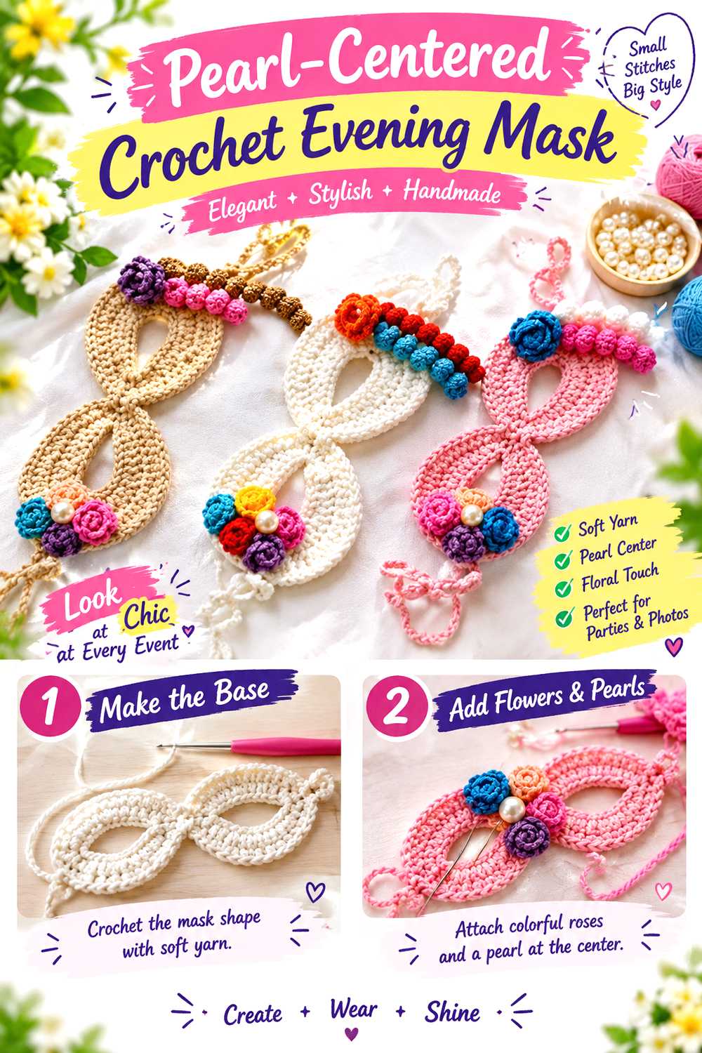 Pearl Centered Crochet Evening Mask