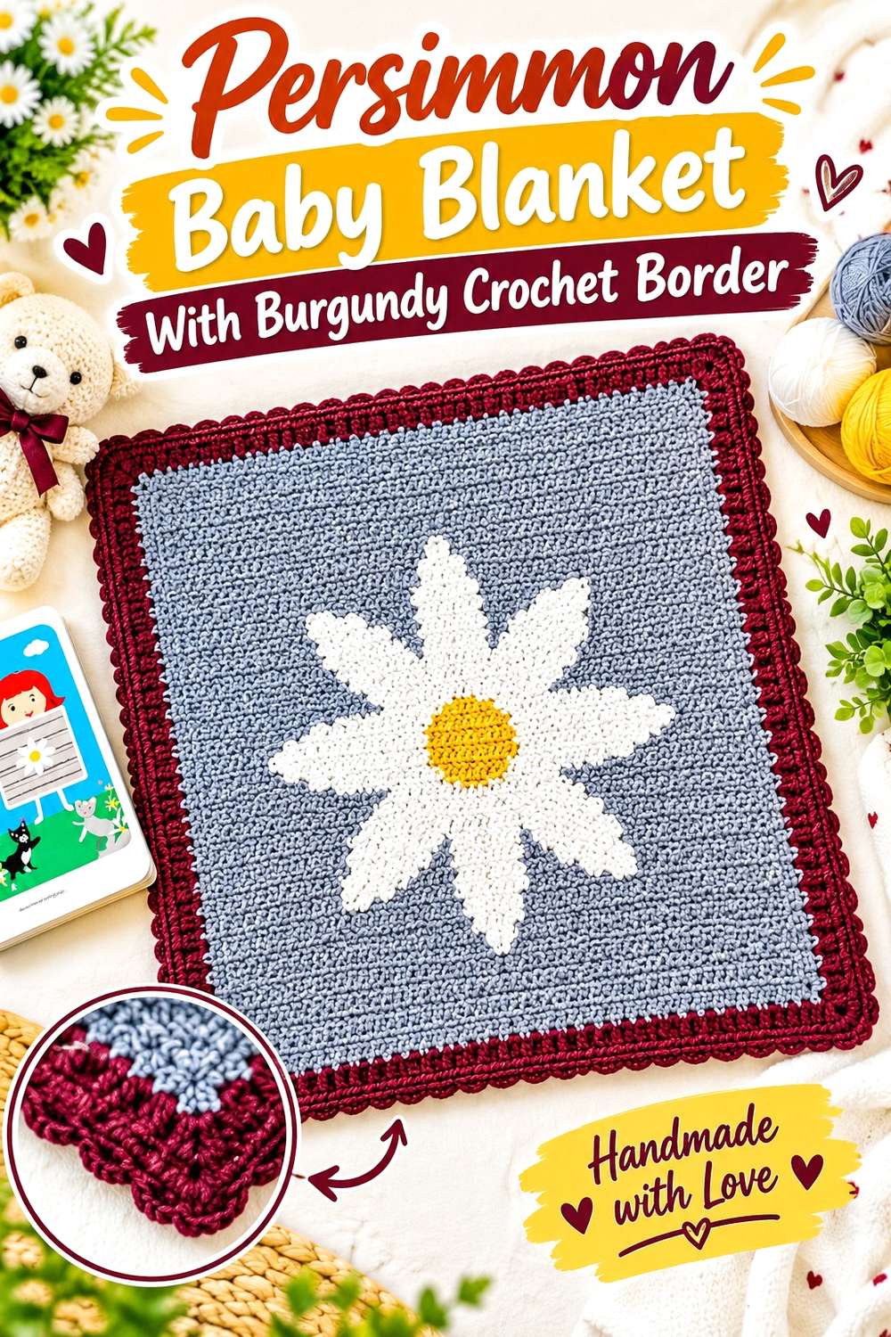 1. Persimmon Baby Blanket With Burgundy Crochet Border