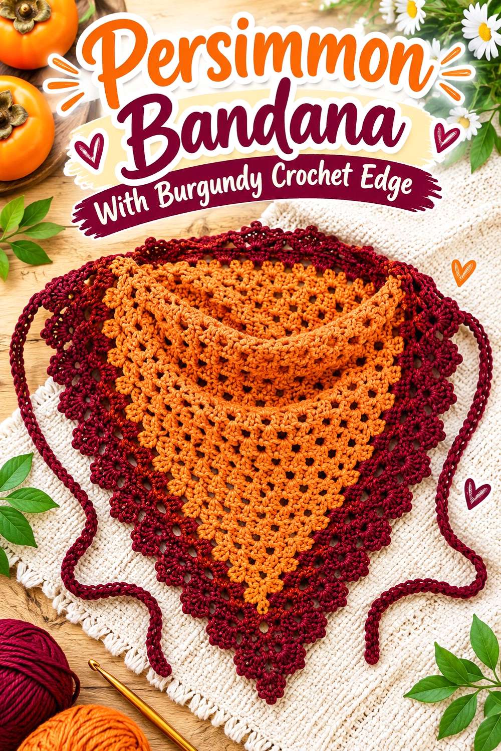 5. Persimmon Bandana With Burgundy Crochet Edge