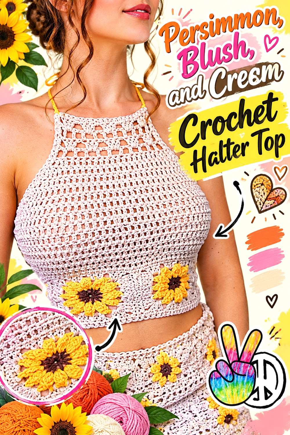 Persimmon, Blush, and Cream Crochet Halter Top