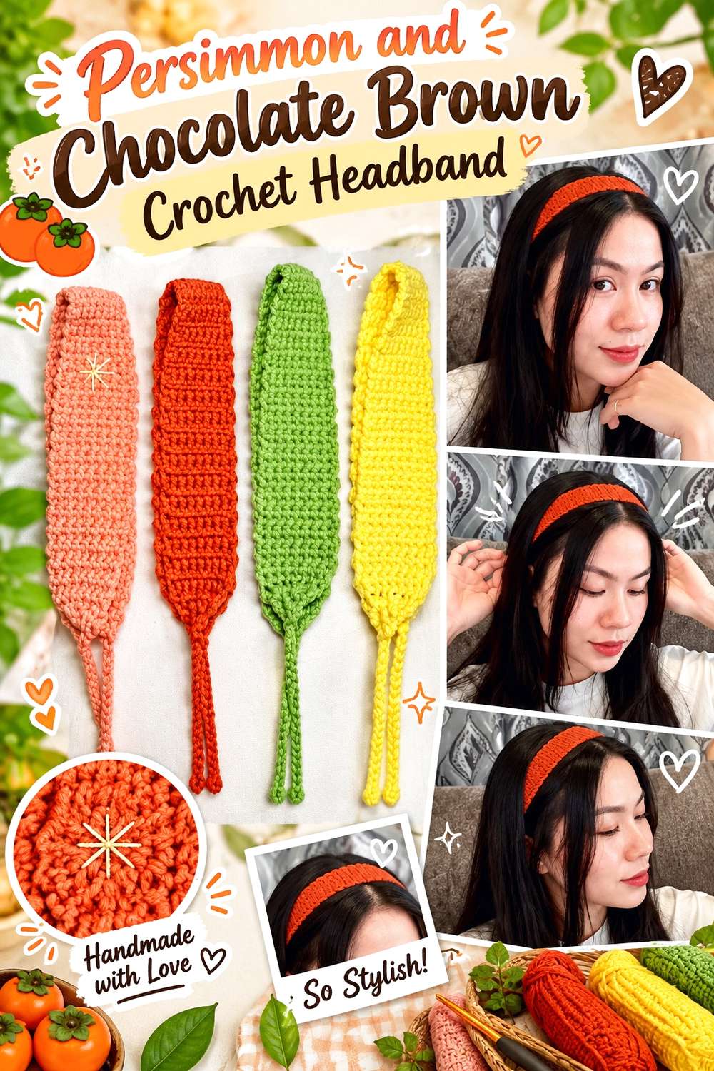 Persimmon and Chocolate Brown Crochet Headband