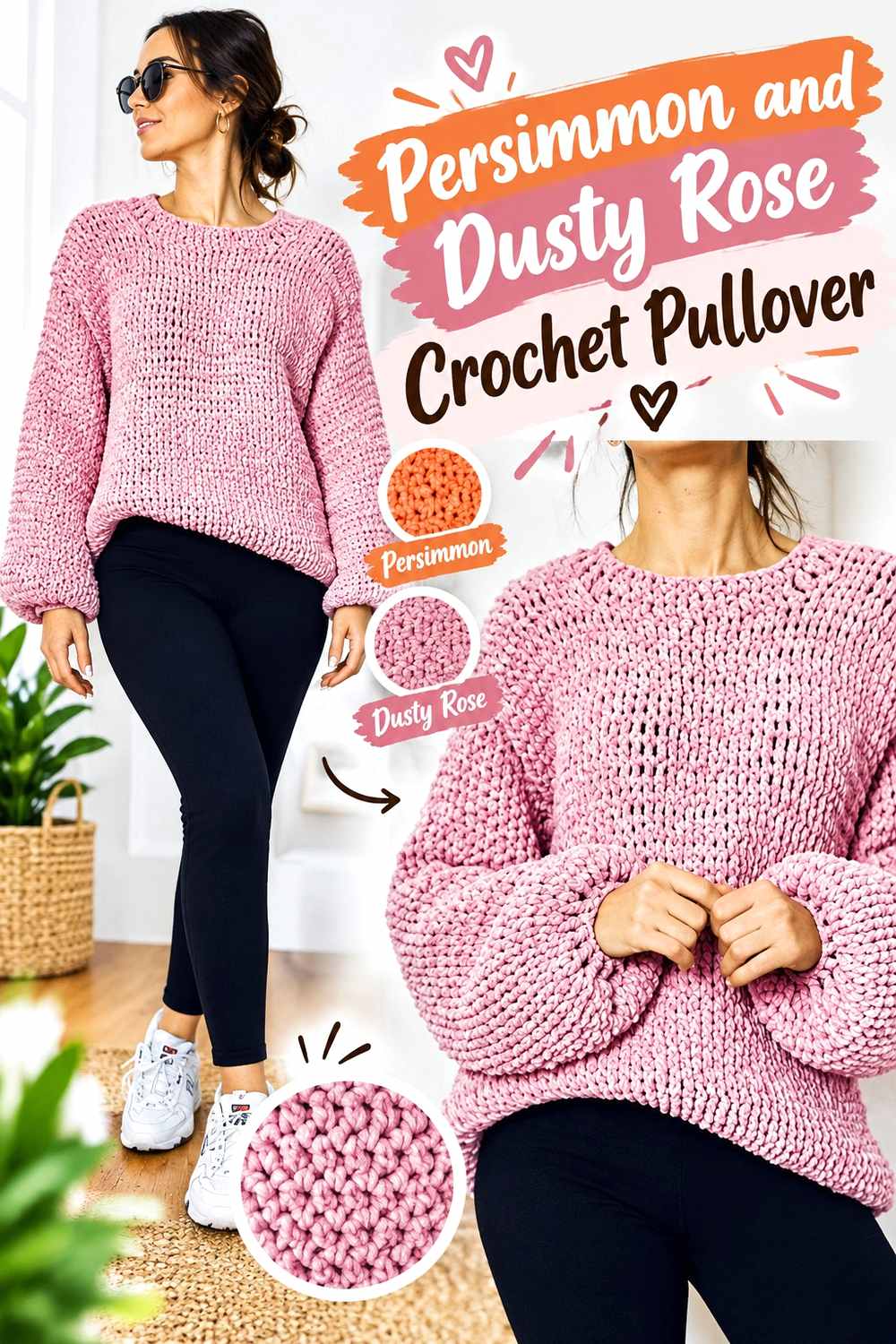 10. Persimmon And Dusty Rose Crochet Pullover