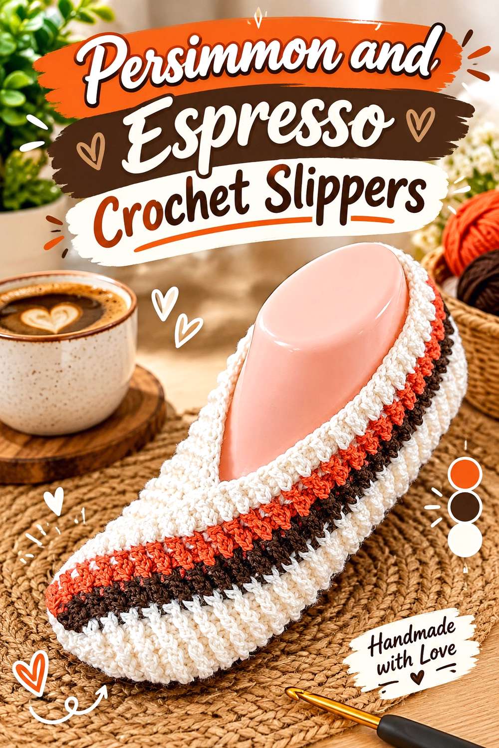 Persimmon and Espresso Crochet Slippers