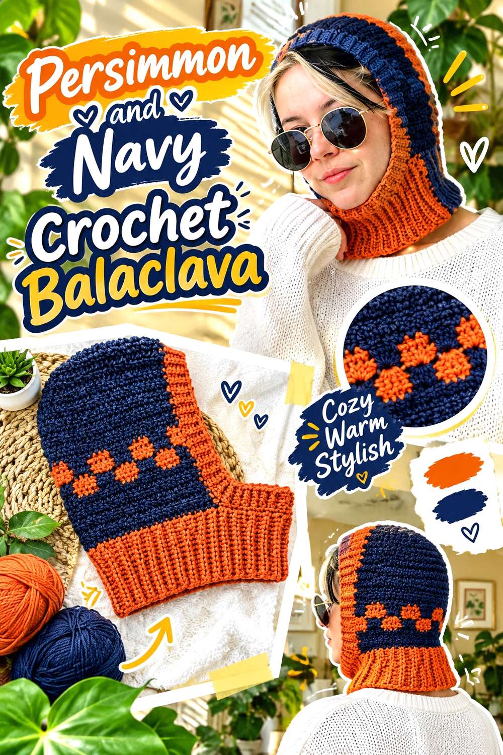 Persimmon and Navy Crochet Balaclava