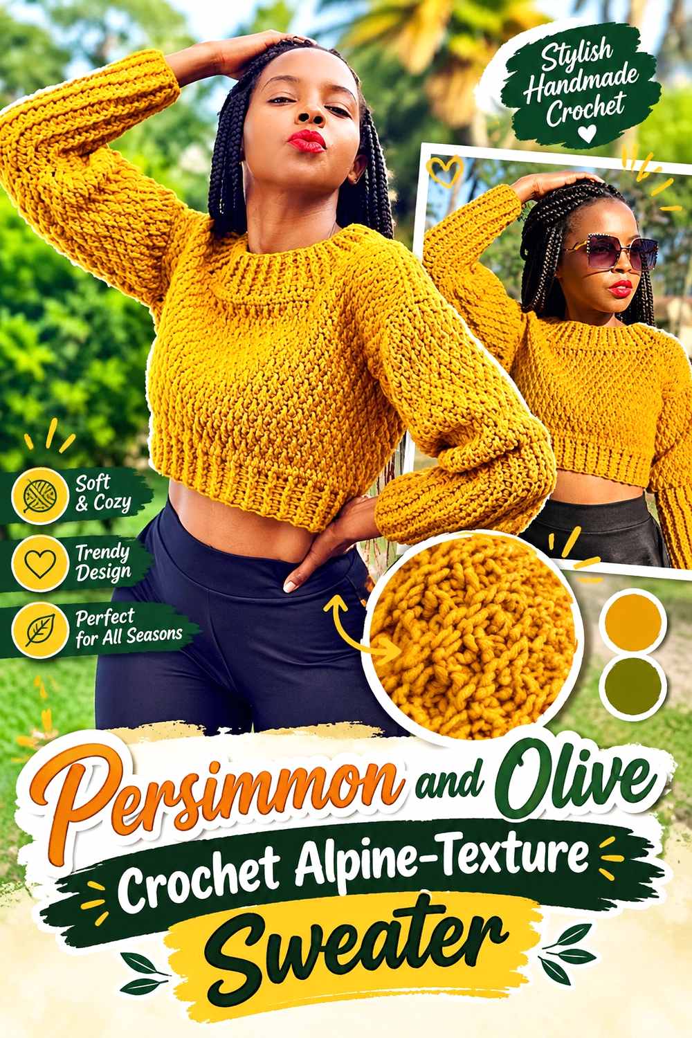 13. Persimmon And Olive Crochet Alpine Texture Sweater