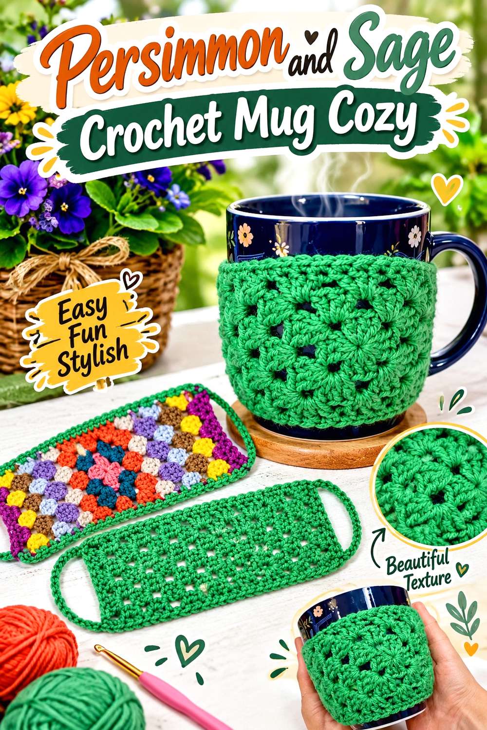 Persimmon and Sage Crochet Mug Cozy