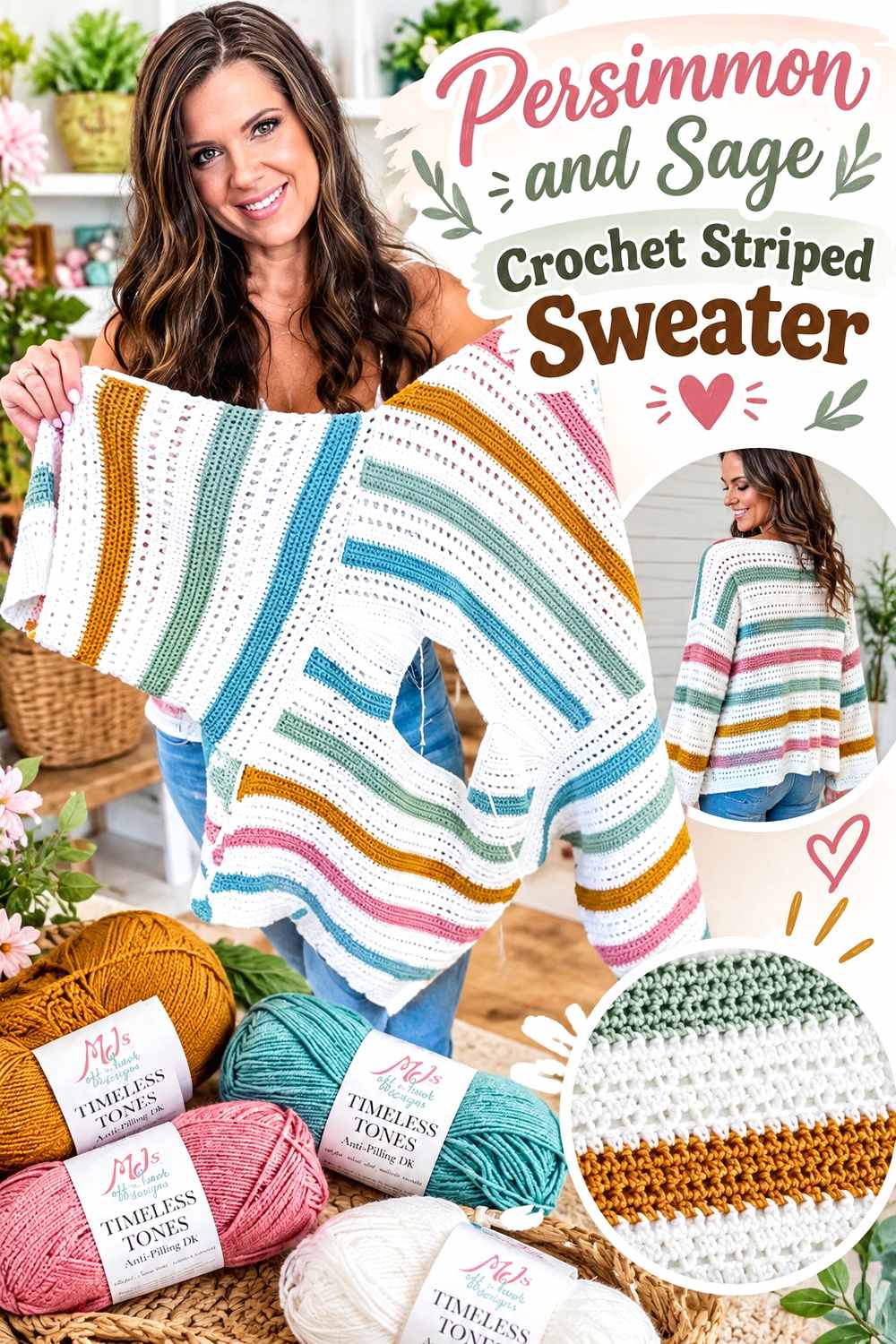 9. Persimmon And Sage Crochet Striped Sweater