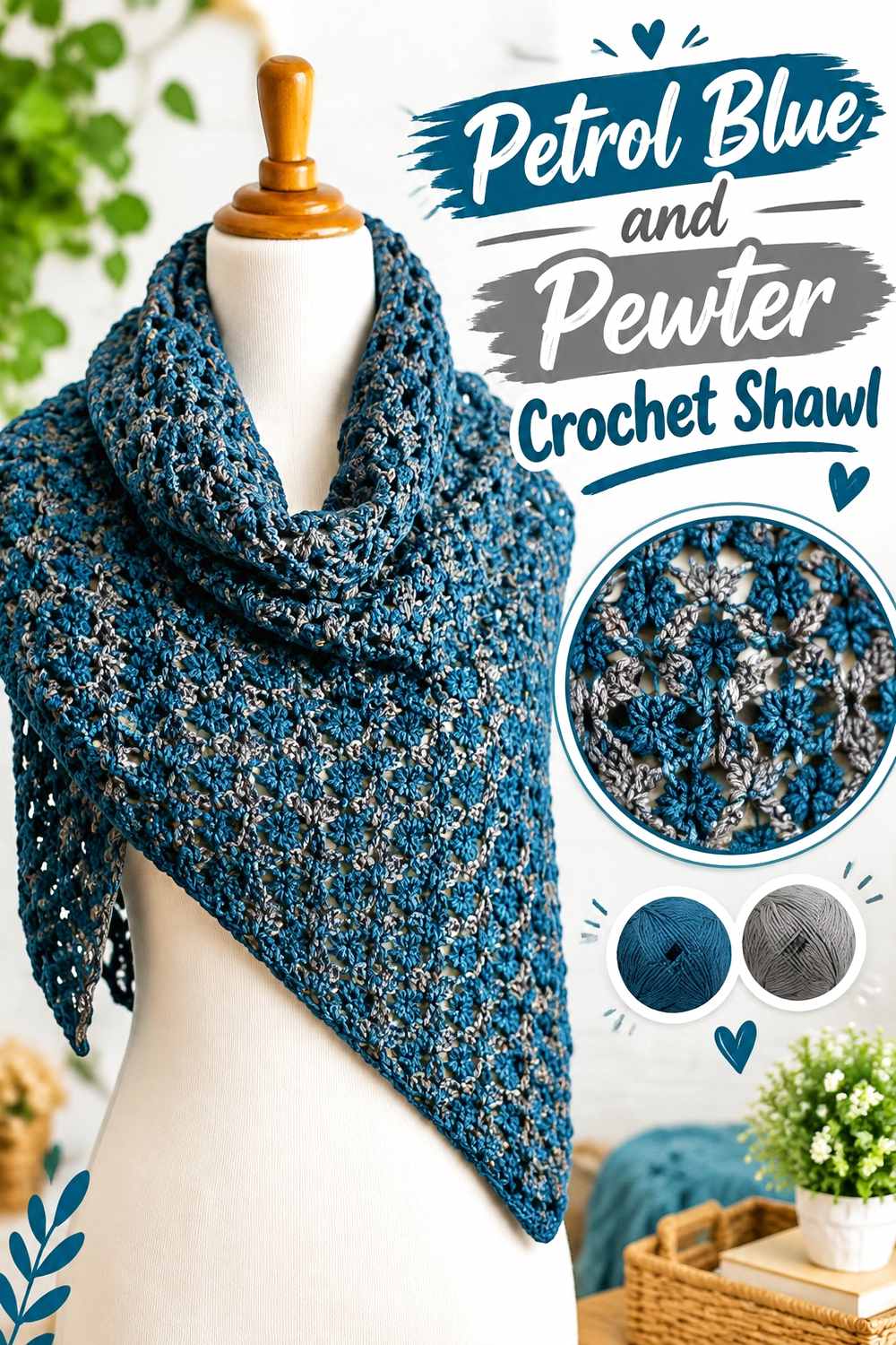 13. Petrol Blue And Pewter Crochet Shawl