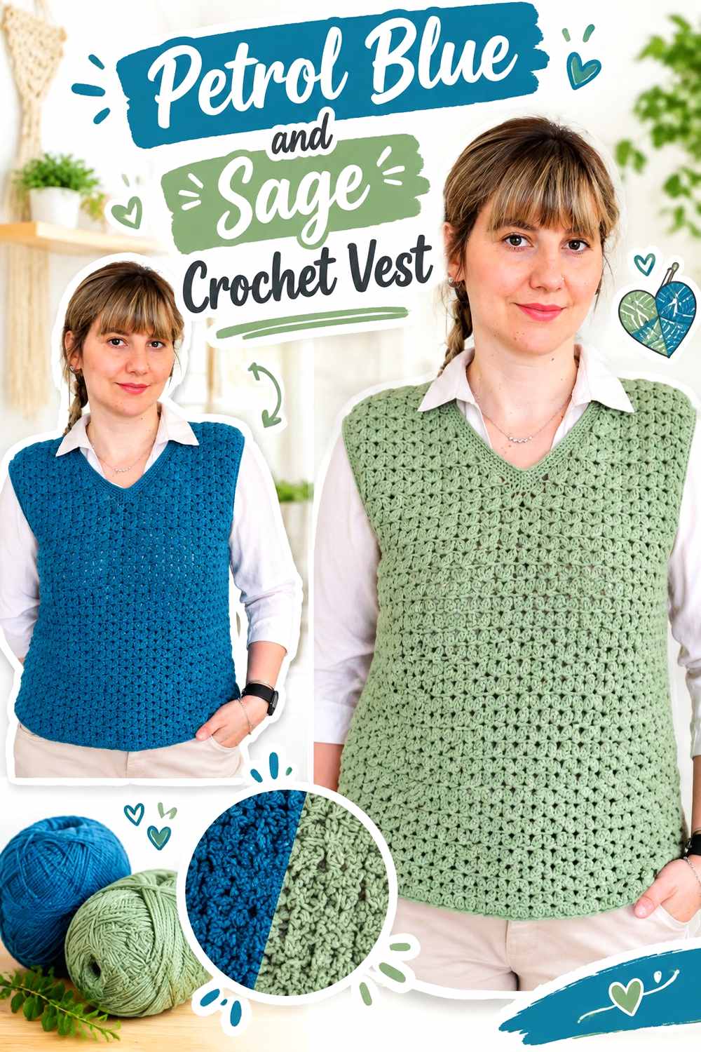 8. Petrol Blue And Sage Crochet Vest