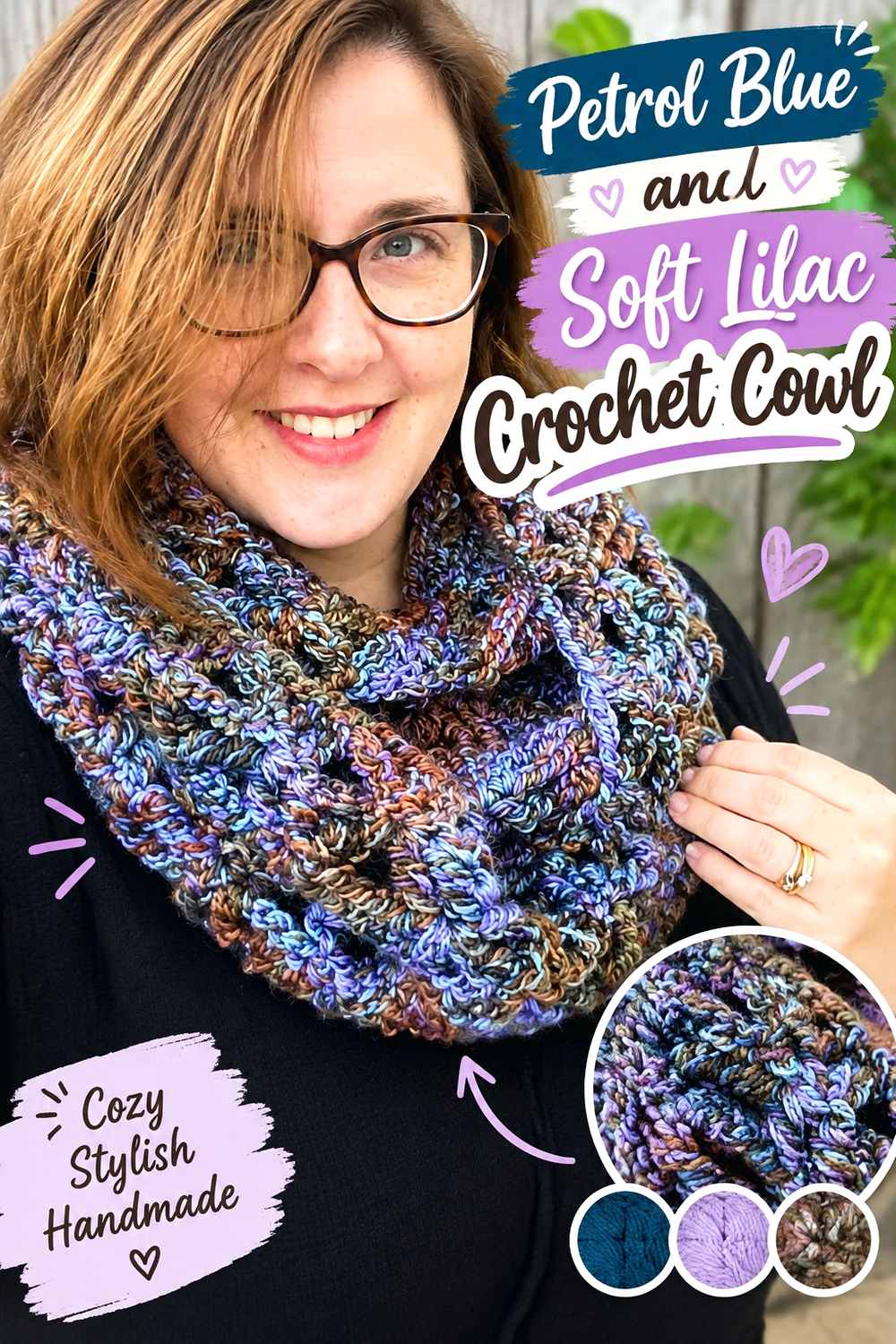 10. Petrol Blue And Soft Lilac Crochet Cowl