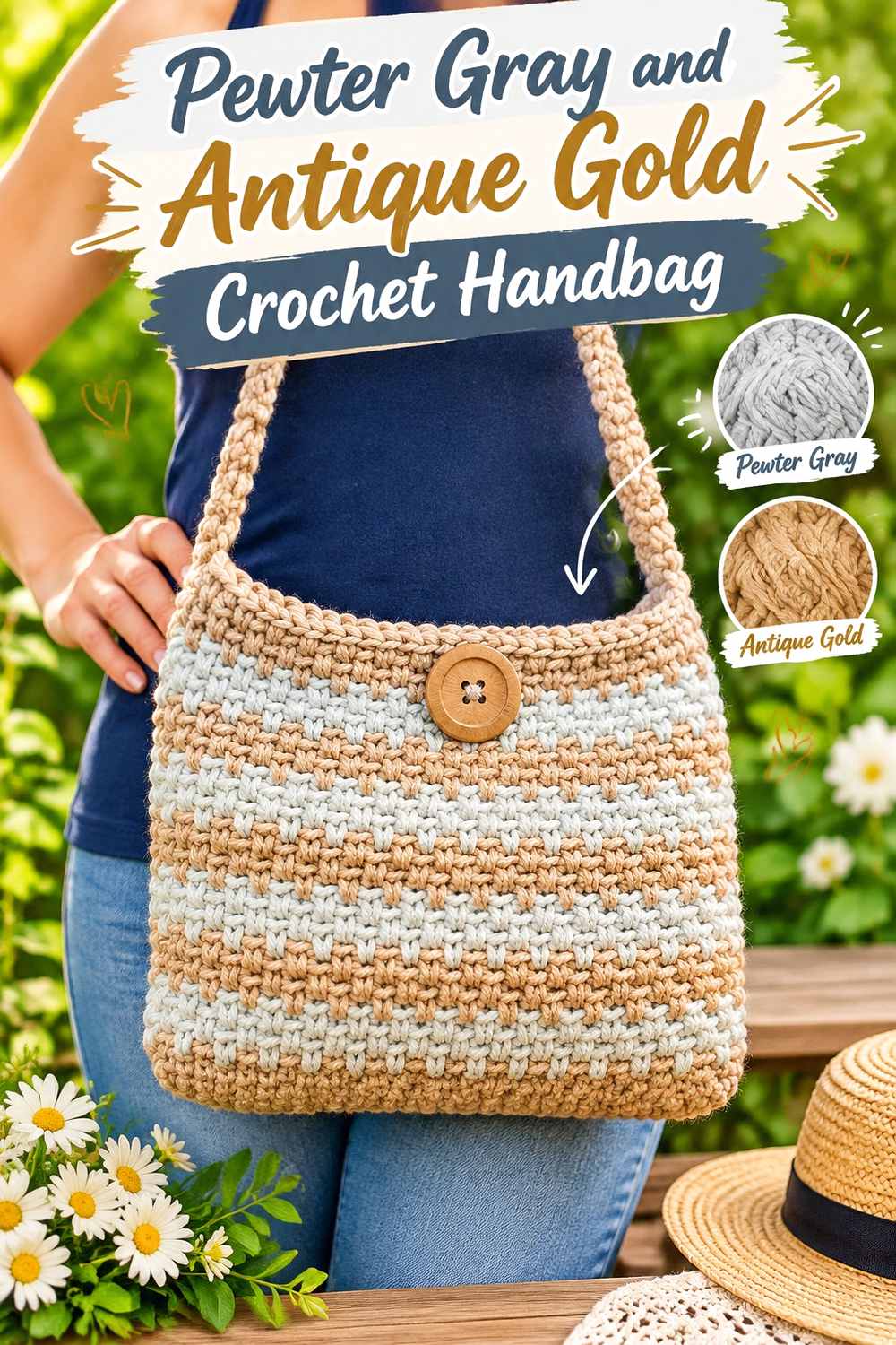 8. Pewter Gray And Antique Gold Crochet Handbag