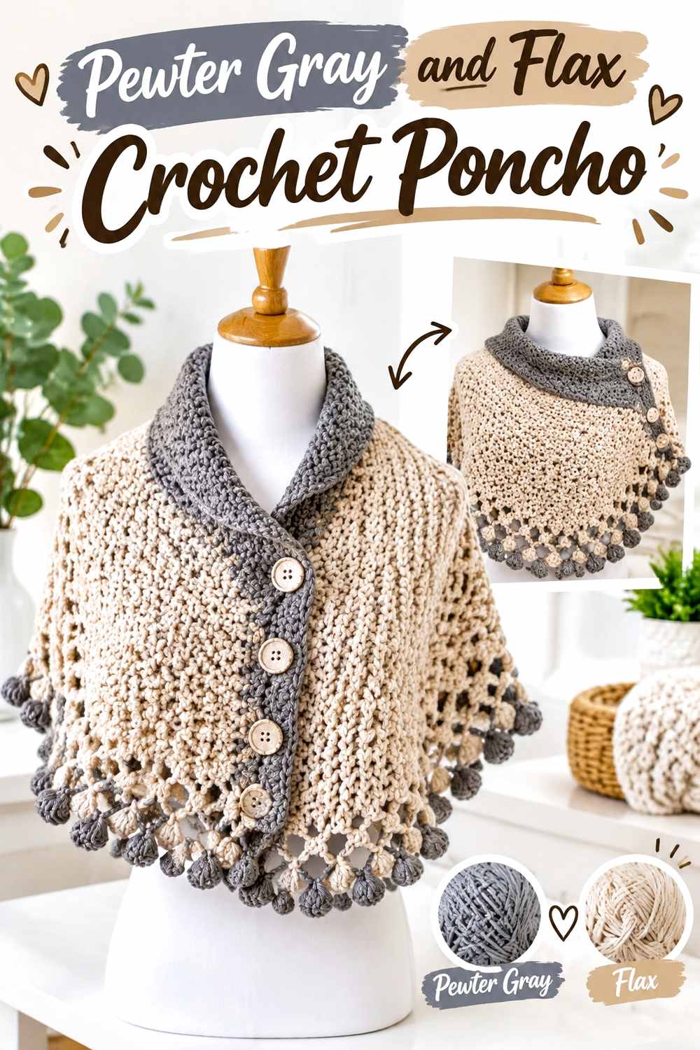 20. Pewter Gray And Flax Crochet Poncho